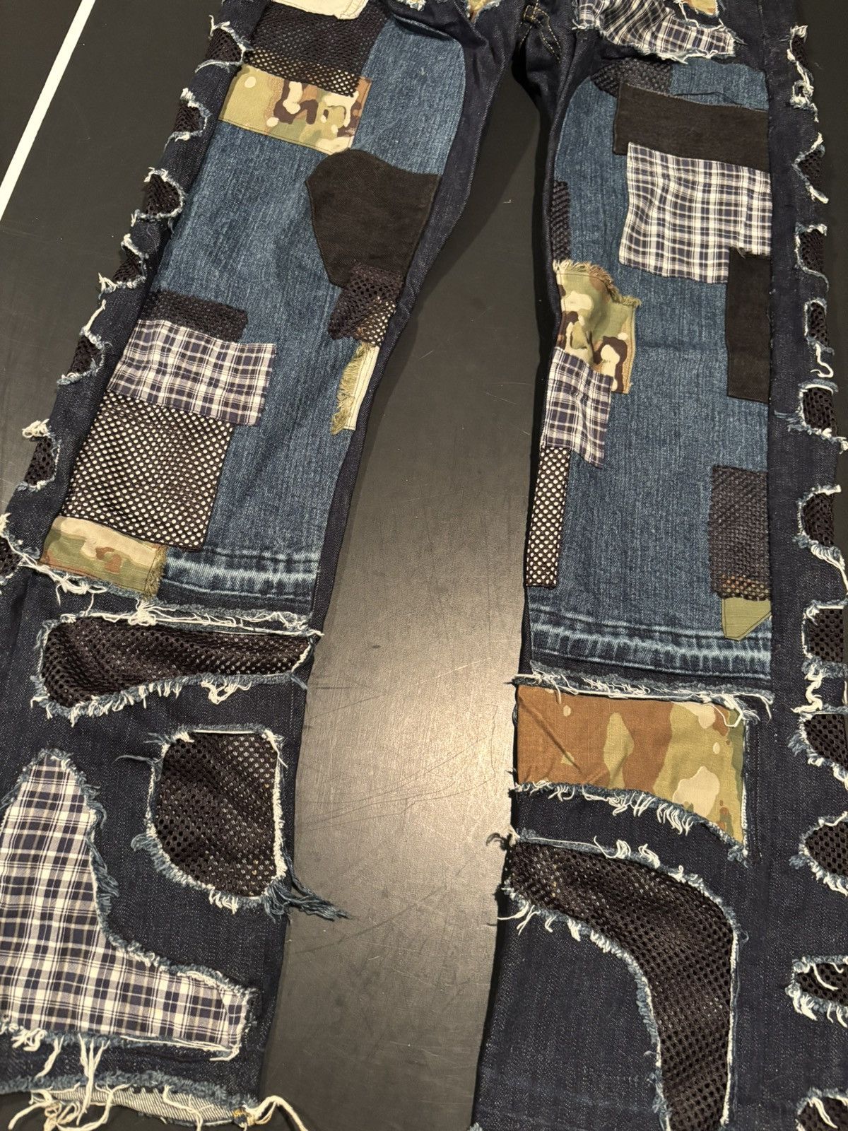Other Custom Distressed Patchwork Double Knee Dark Blue Denim Size US 32 / EU 48 - 2 Thumbnail