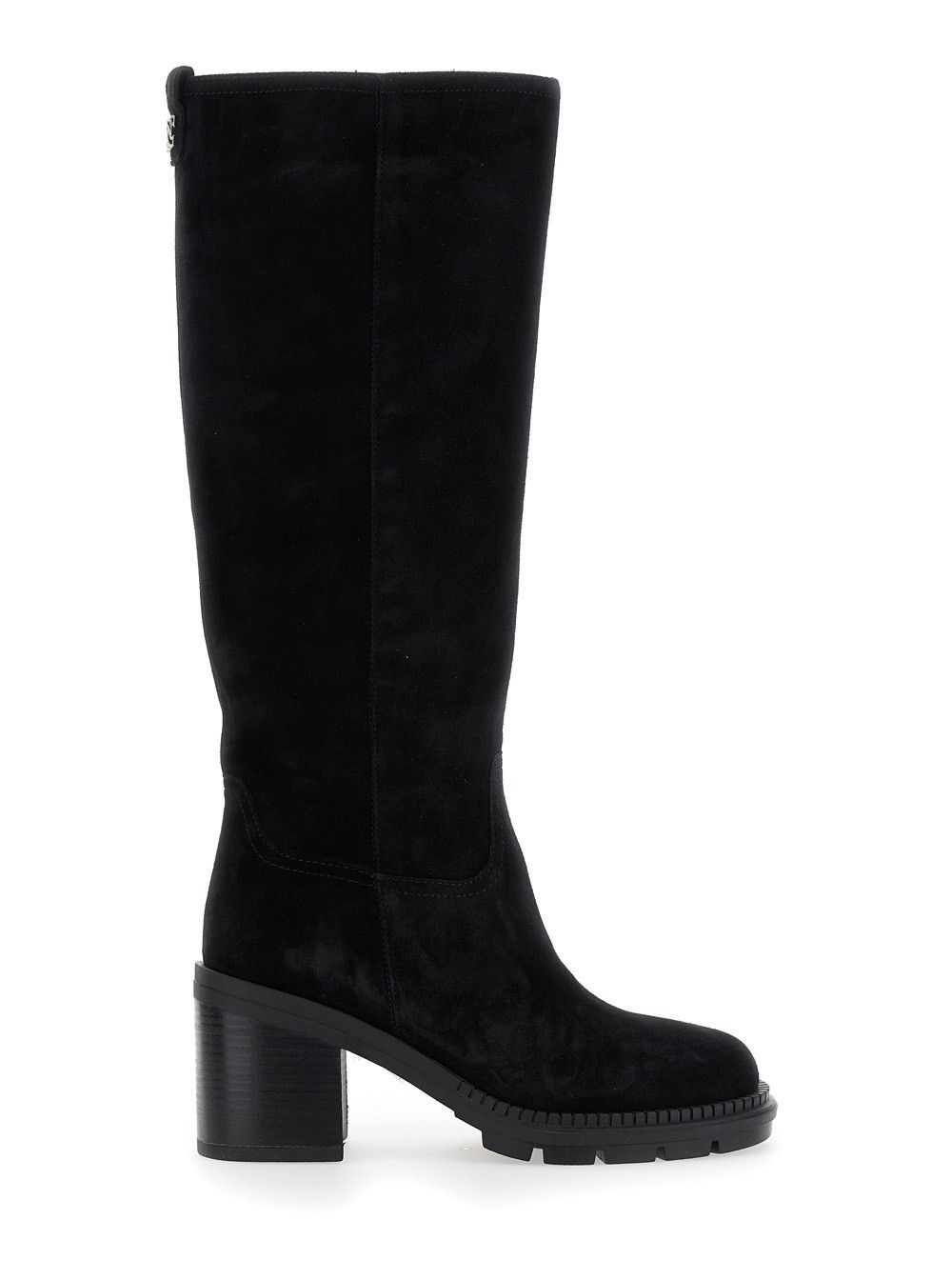 Black Boots with Zip Closure on the Side and Logo Embroidery on the Rear in Suede Woman
