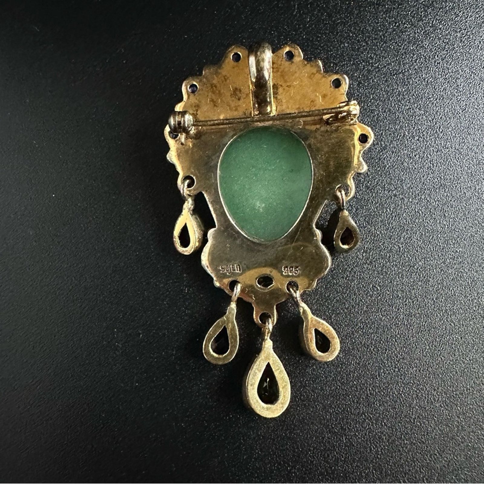 Other Vintage Gold Plated Sajen 925 Jade Face Brooch With Jewels Size ONE SIZE - 3 Thumbnail