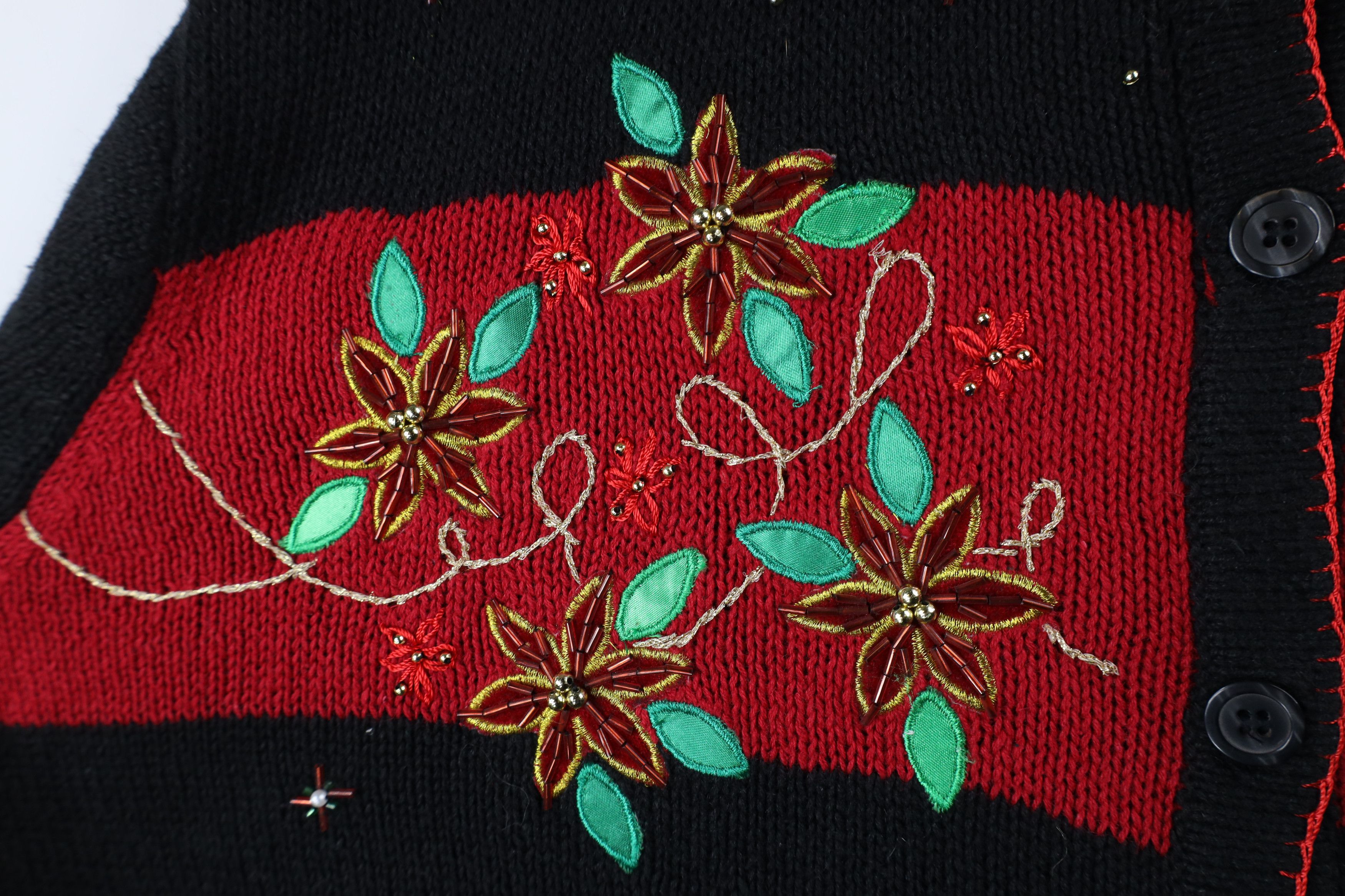 Vintage Deadstock Vintage 90s Christmas Bird Flower Cardigan Sweater Size 4XL / US 24-26 - 6 Thumbnail