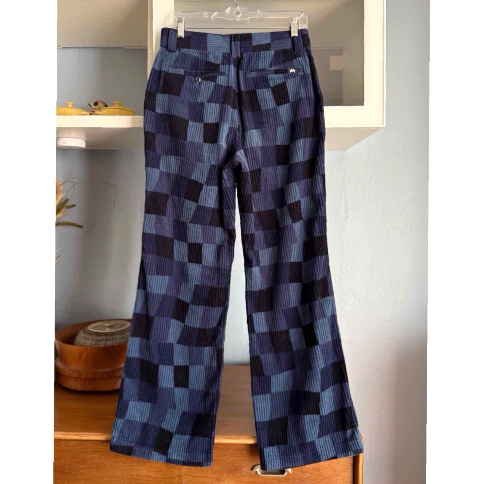 Vintage VINTAGE Stussy Pants Wide-Leg Bohemian Retro Checkered Corduroy Blue Sz 5 Women's Cotton Pockets Size 27" / US 4 / IT 40 - 3 Thumbnail