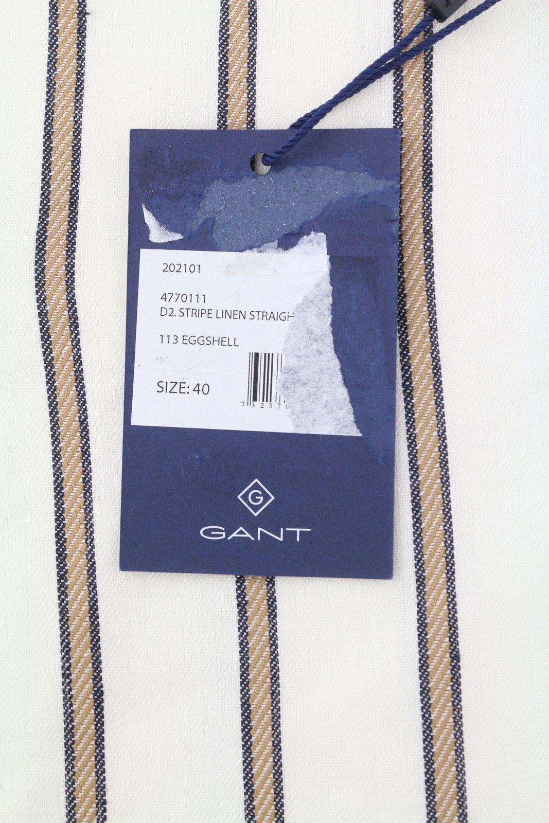 Gant STRIPE LINEN STRAIGHT EU40 Off-White Linen Blend 85339 Size L / US 10 / IT 46 - 12 Thumbnail