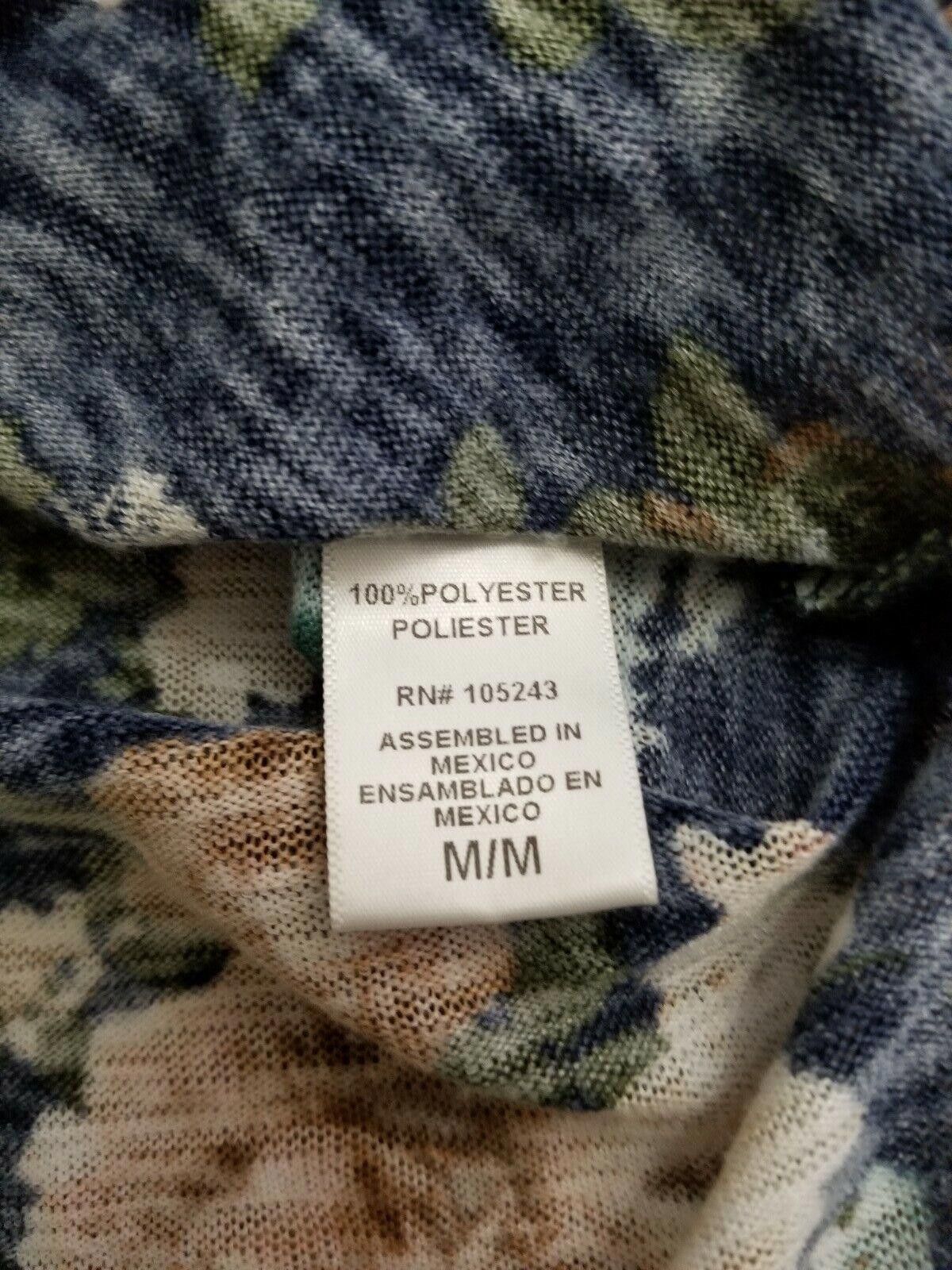 Designer Hip Top Medium Cowl Neck Blue Floral 3/4 Sleeve Side Slits Size M / US 6-8 / IT 42-44 - 8 Thumbnail