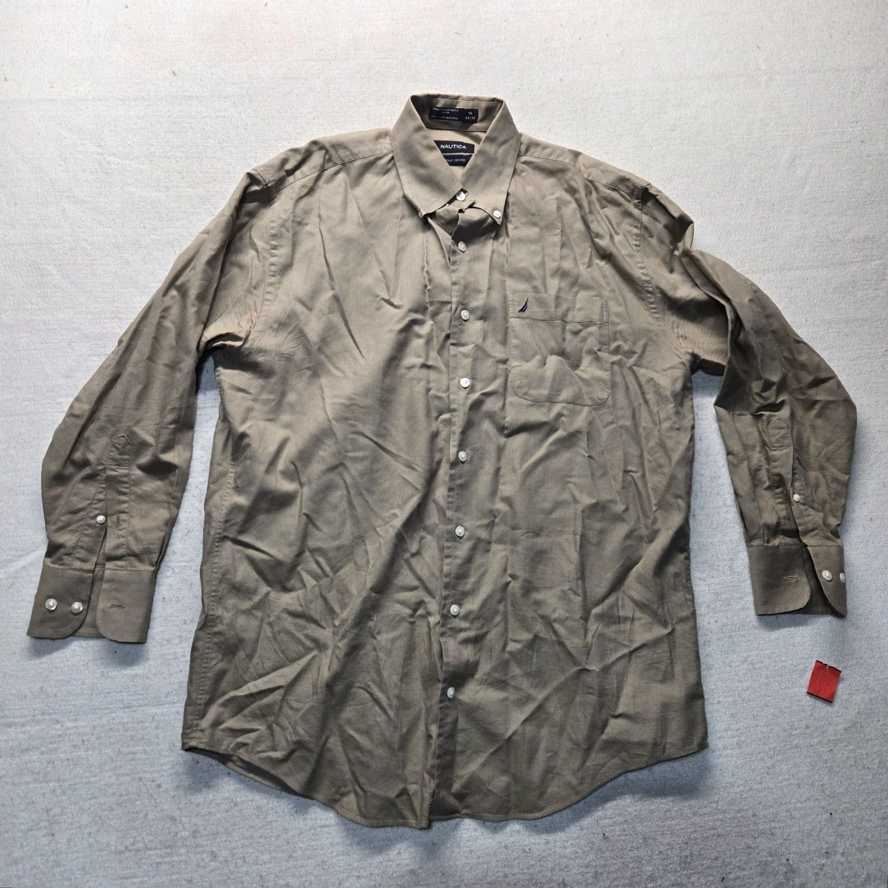 Nautica VINTAGE Nautica Dress Shirt Tan Oxford Button-Down Long Sleeve Adult Men 18 Tan Mens Shirt Size US XXL / EU 58 / 5 - 2 Thumbnail