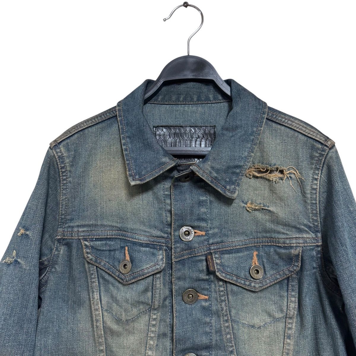 GOA GOA Snakeskin Distressed Denim Jacket Cropped Size XS / US 0-2 / IT 36-38 - 2 Thumbnail