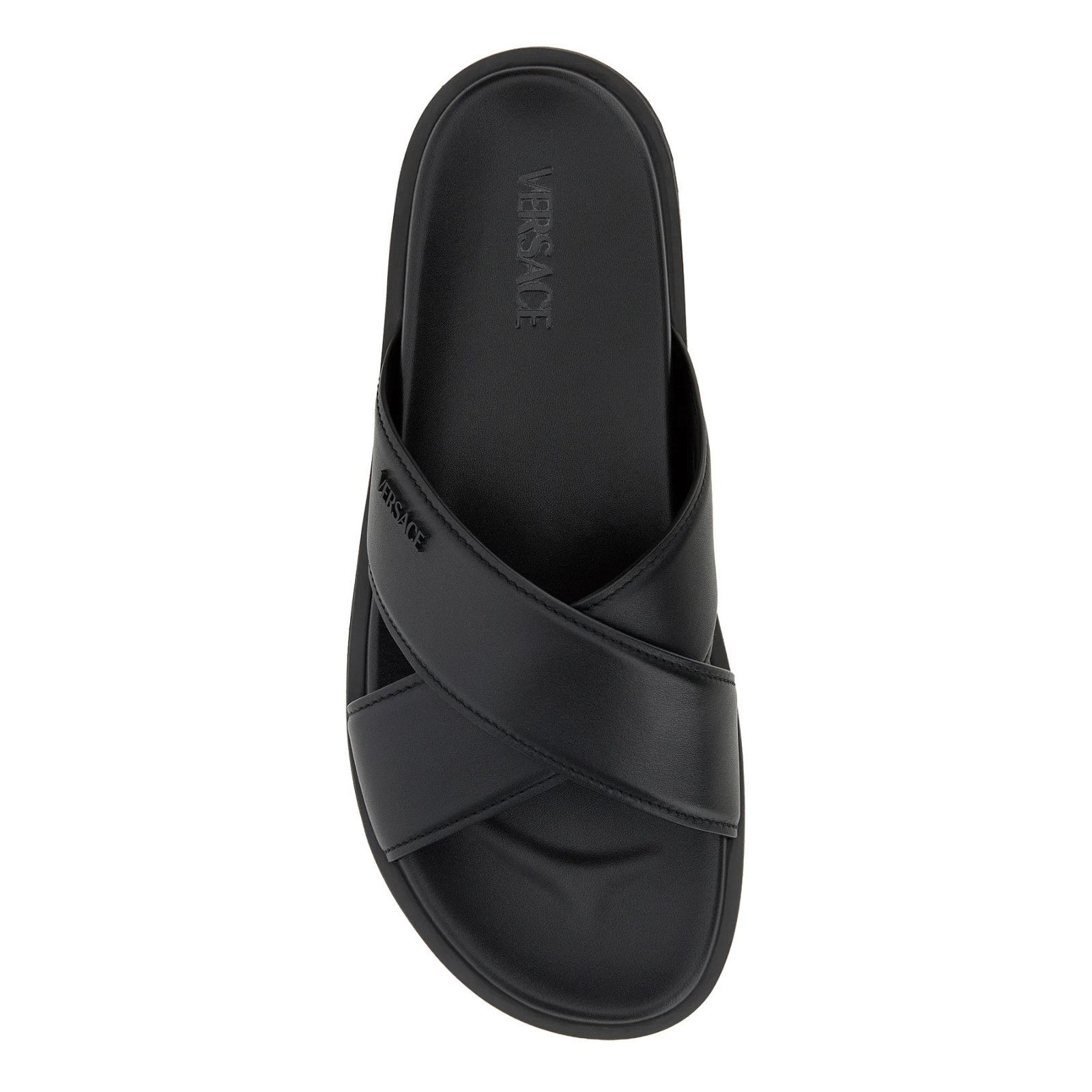 Versace VERSACE Leather Men's Black Slide Sandals New & Authentic (M Size US 8 / EU 41 - 2 Thumbnail