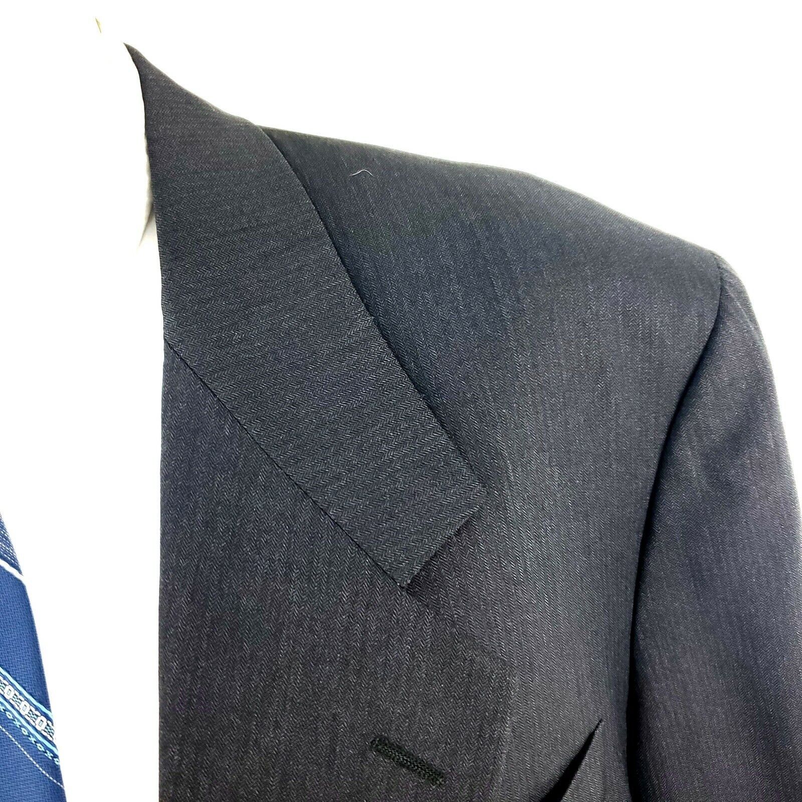 Canali Canali Proposta 44L 2 Button Herringbone Wool Gray Blazer Sp Size 44L - 2 Thumbnail