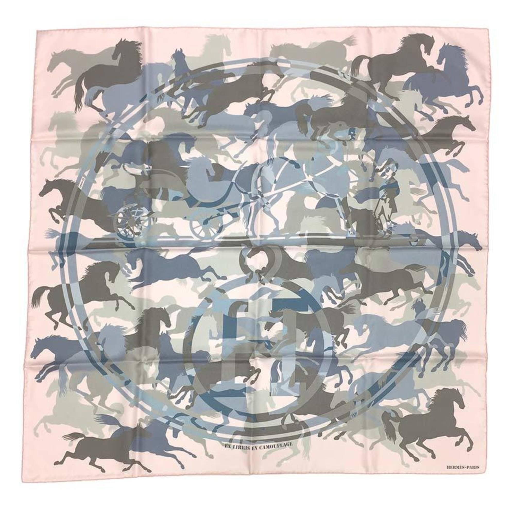 image of Hermes Carre 90 Scarf Muffler Ex Libris En Camouflage Ex Libris Camouflage Light Pink 100% Silk Aq6