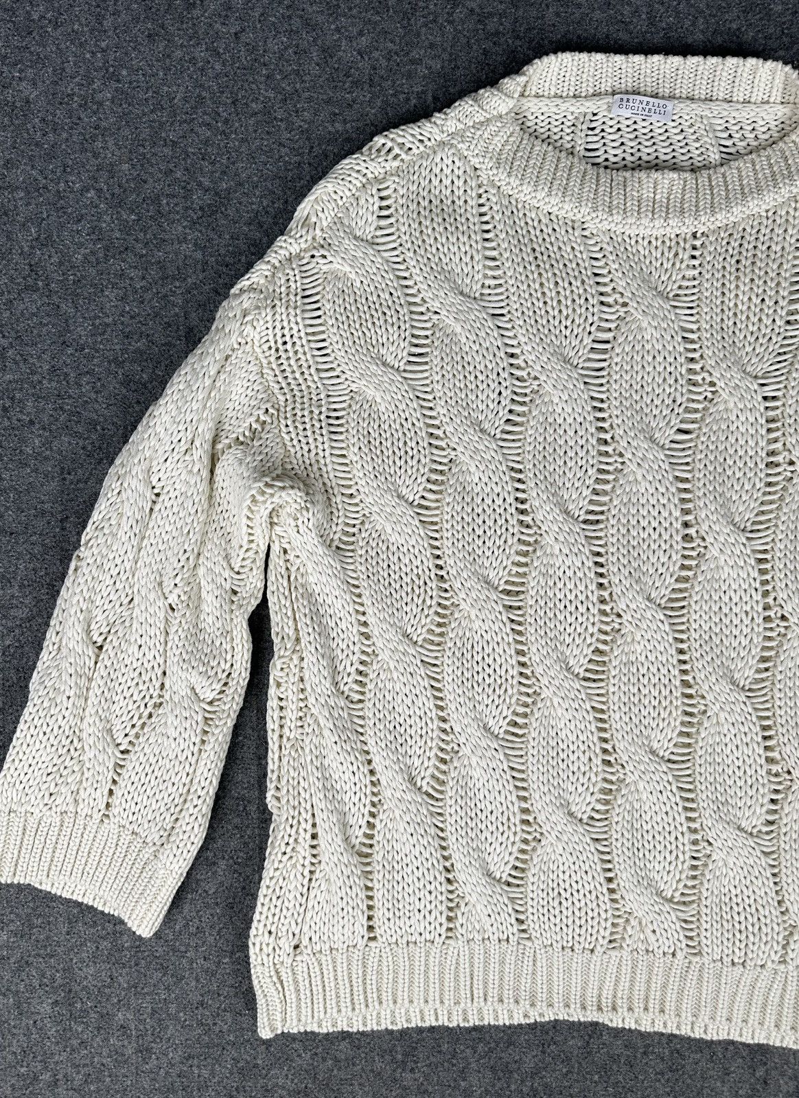 Brunello Cucinelli Brunello Cucinelli - Cable Knit Sweater - Off White Color Size L / US 10 / IT 46 - 8 Thumbnail