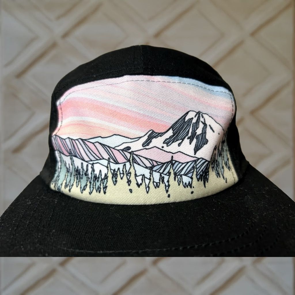 Vintage Whiskey Jack Designs Mountain Sunset Leather Strap Back 5 Panel Hat Cap Size ONE SIZE - 1 Thumbnail