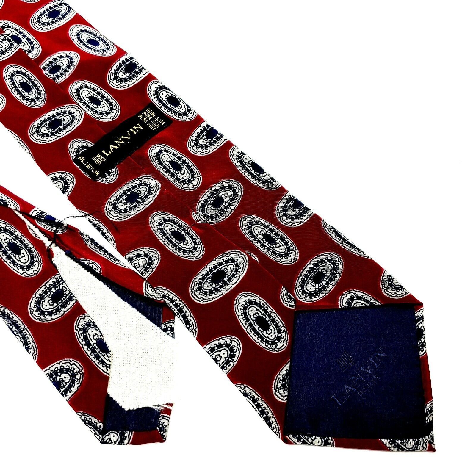 Lanvin DAMAGED Lanvin Silk Tie Print Maroon Red Geometric Short Size ONE SIZE - 4 Thumbnail