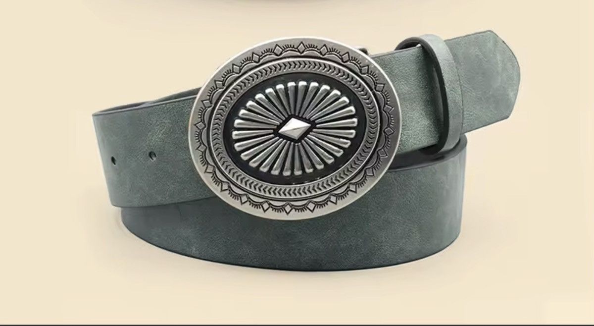 Japanese Brand 100 cm Western Oversized Engraved Buckle Belt Size 32 - 2 Thumbnail