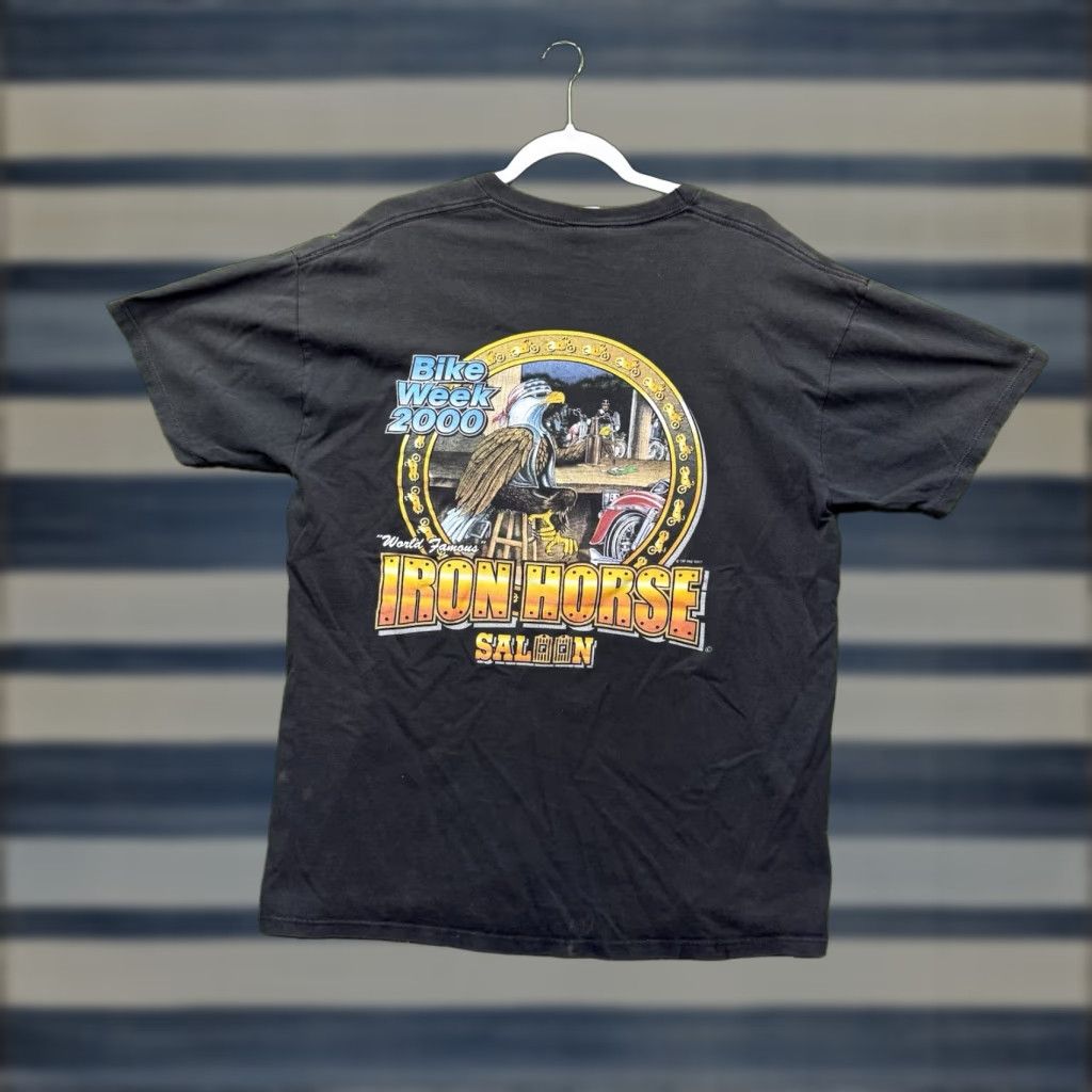 Vintage VINTAGE Murina Shirt Mens Large Black Graphic Print Short Sleeve Biker Motorcycle Eagle Horse Iron Horse Saloon T-Shirt 2000s Men Size US L / EU 52-54 / 3 - 1 Thumbnail