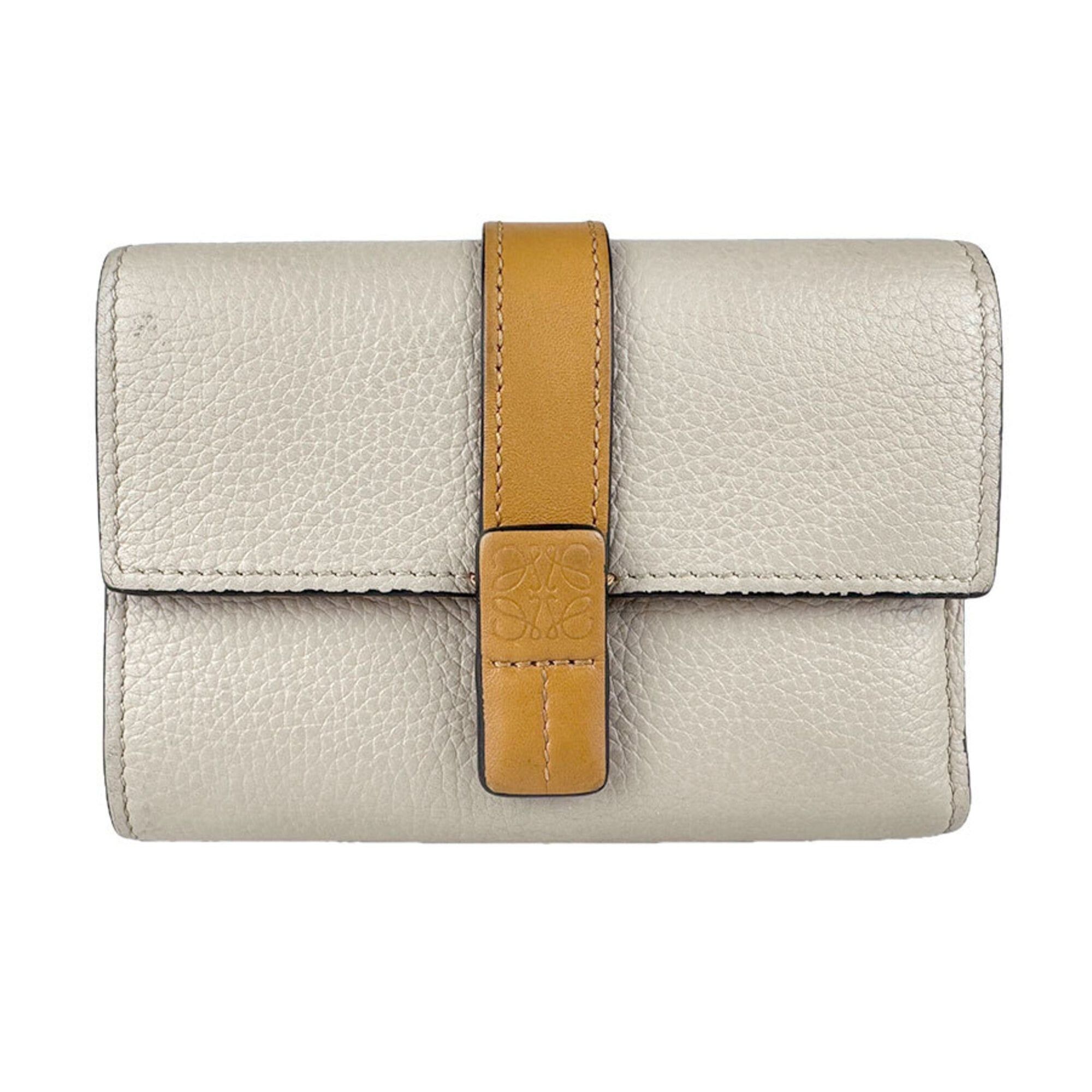 Loewe Loewe Tri-fold Wallet Vertical Small Leather Light Greige Brown Silver Women's Free Shipping z9127 Size ONE SIZE - 1 Thumbnail