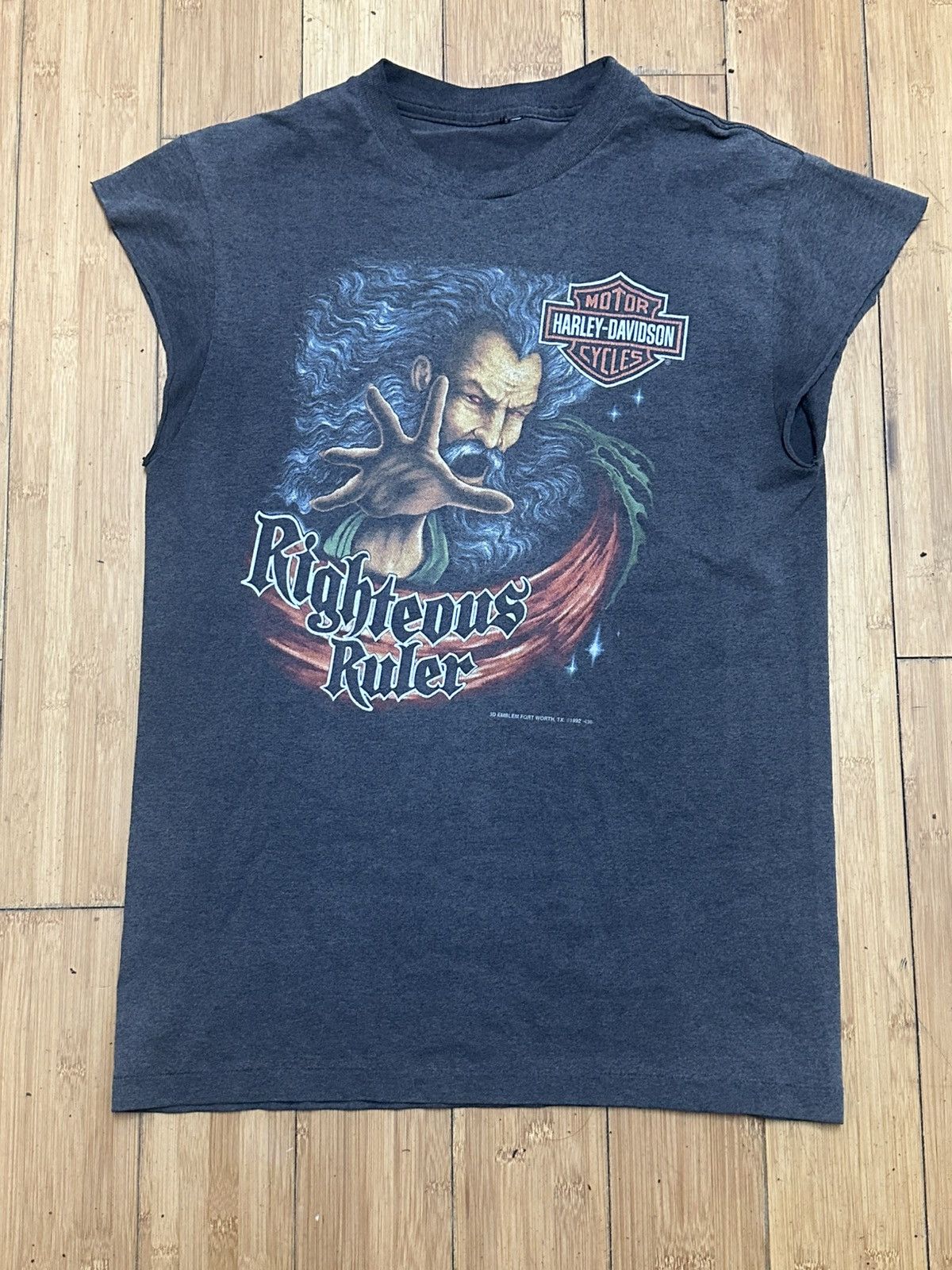 Vintage 3D Emblem Harley Davison Righteous Ruler T-Shirt VTG
