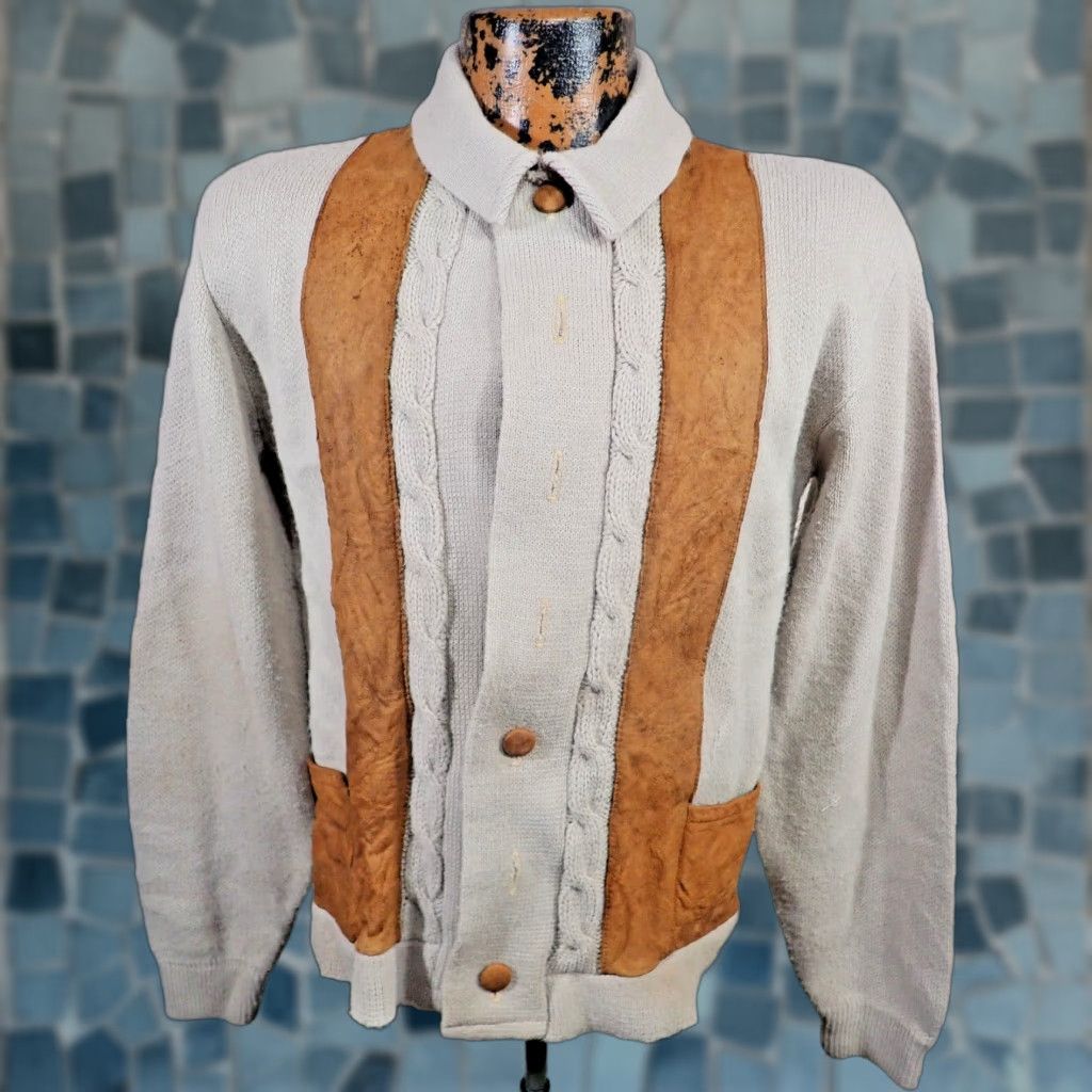 Vintage VINTAGE 60s Juilliard Cardigan Sweater Mens S Rockabilly Leather Acrylic Knit Size US S / EU 44-46 / 1 - 1 Thumbnail