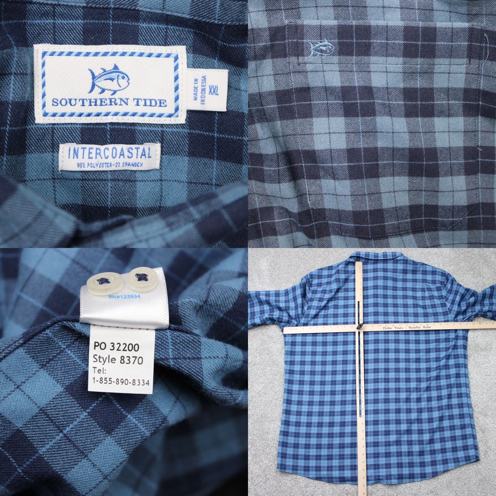 Southern Tide Southern Tide Shirt Mens 2XL XXL Blue Intercoastal Nylon Stretch Long Sleeve Button-Up Plaid Ch I Blue Mens 2XL XXL Shirt Size US XXL / EU 58 / 5 - 8 Thumbnail