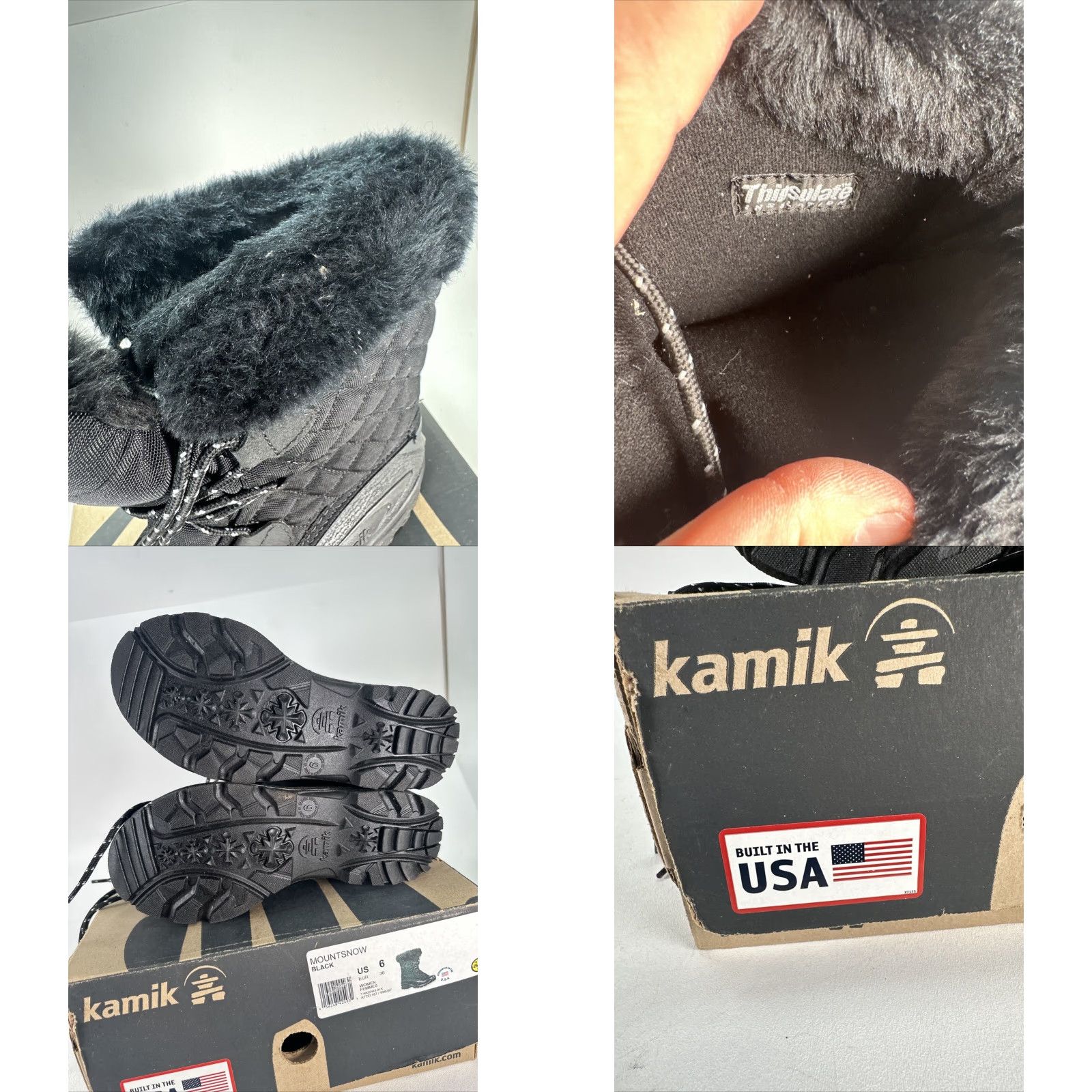 Vintage Kamik Mountsnow Boots Women Size 6 Black Charcoal Faux Fur USA NEW In Box Size US 6 / IT 36 - 9 Thumbnail
