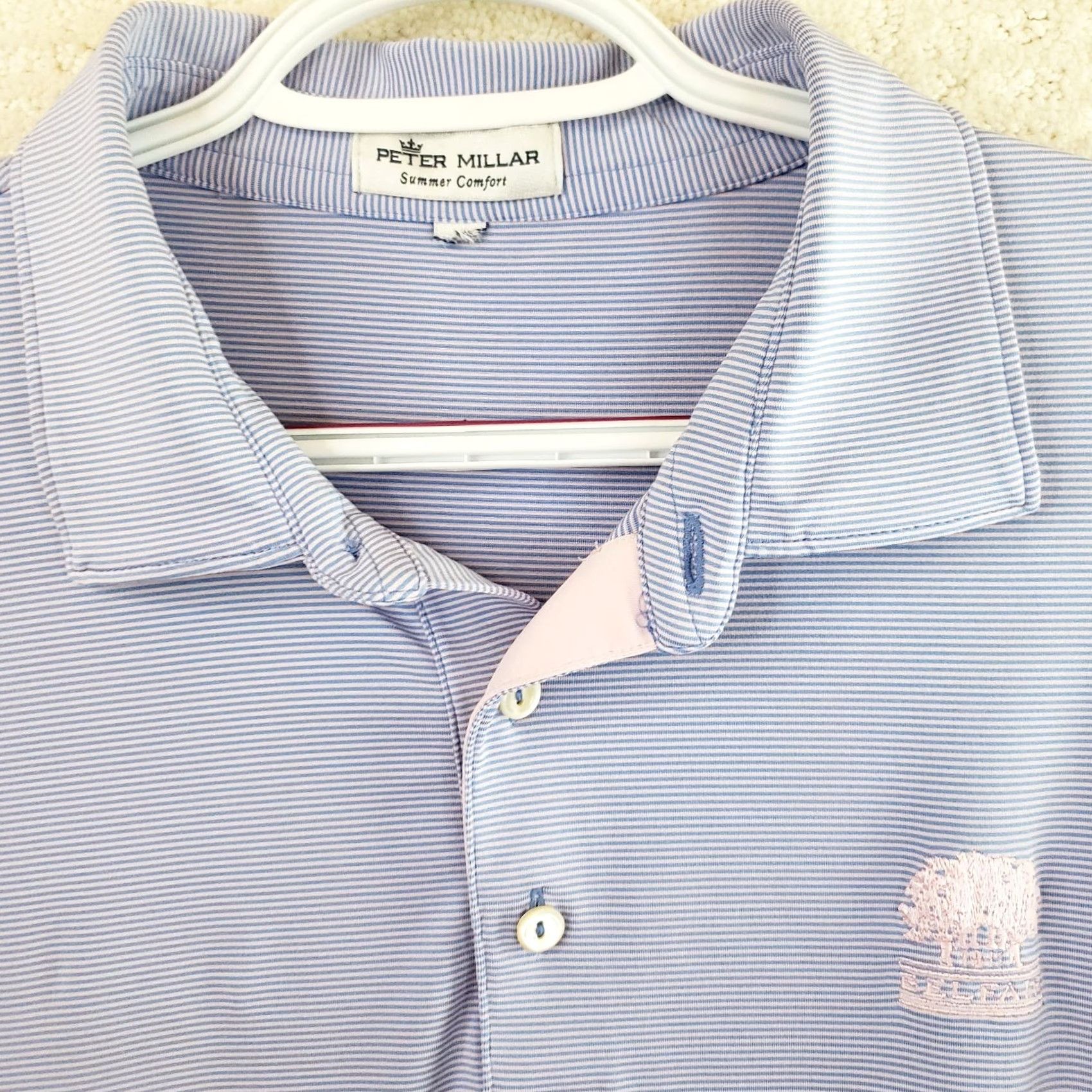 Peter Millar Peter Millar Polo Shirt Men's L Blue Pink Striped Summer Comfort Golf Belfair Size US L / EU 52-54 / 3 - 4 Thumbnail