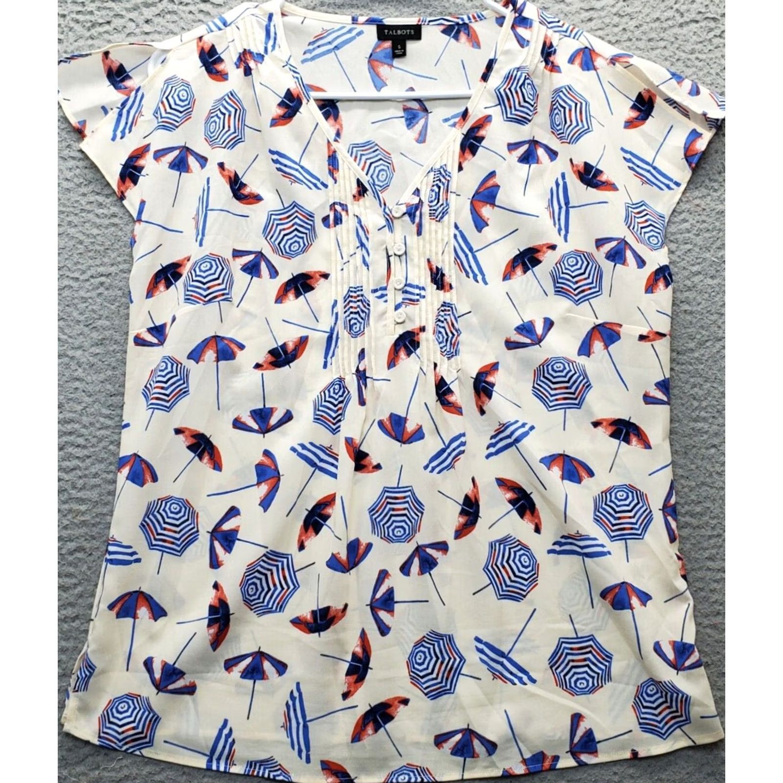 Talbots Talbots Blouse Womens S Umbrella Print Beach Slit Sleeve V Neck Button Dressy Casual Multicolor Pattern Womens Size S / US 4 / IT 40 - 2 Thumbnail