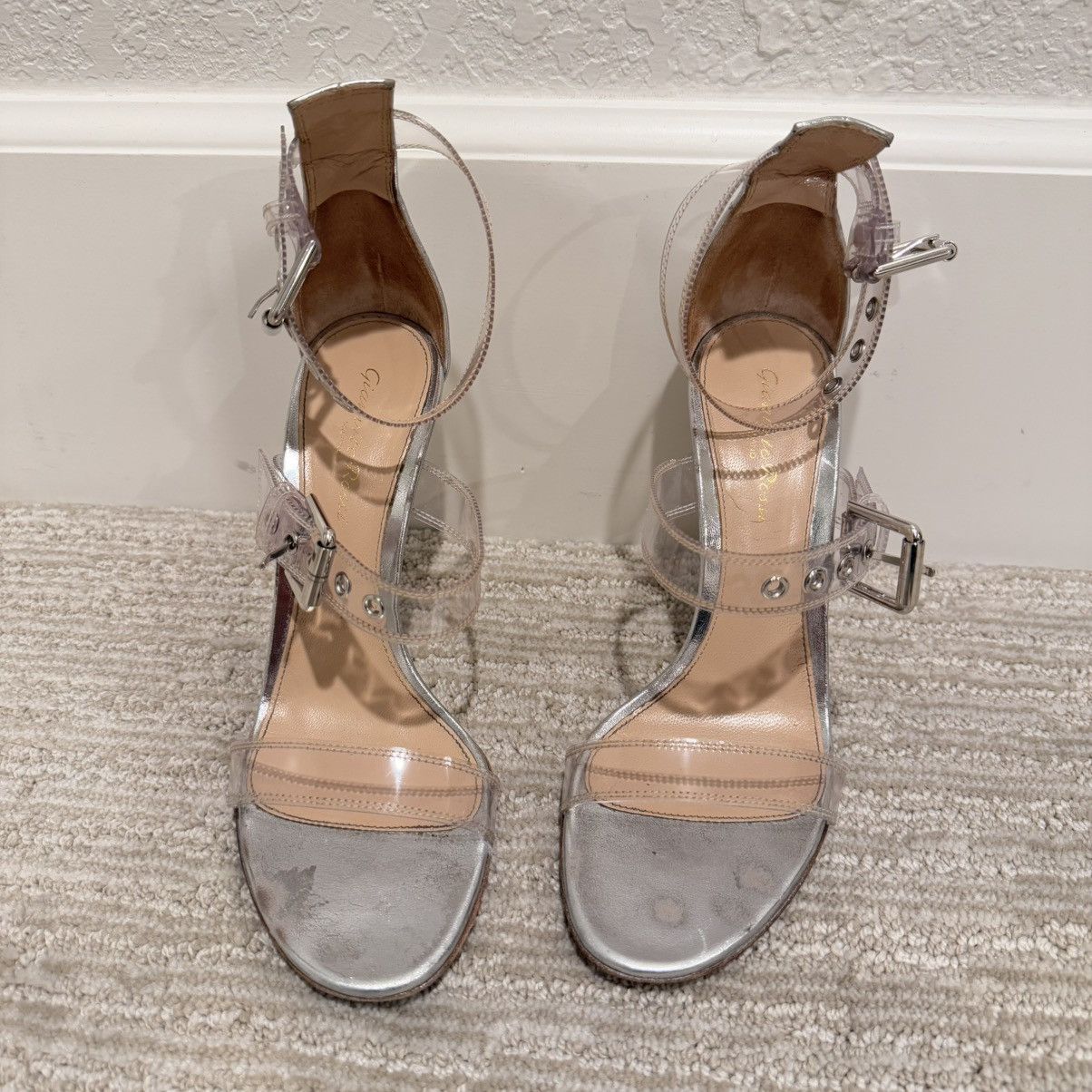 Gianvito Rossi Gianvito Rossi Gabby Plexi Sandals Clear PVC/Silver Leather Size US 7.5 / IT 37.5 - 3 Thumbnail