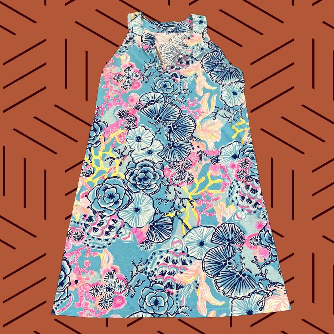 Lilly Pulitzer Lilly Pulitzer Dress Womens S A-Line Shift Tank 004761  Multicolor Blue Coral Floral V-Neck Sleeveless White? (Note: original has  multicolor) | Grailed