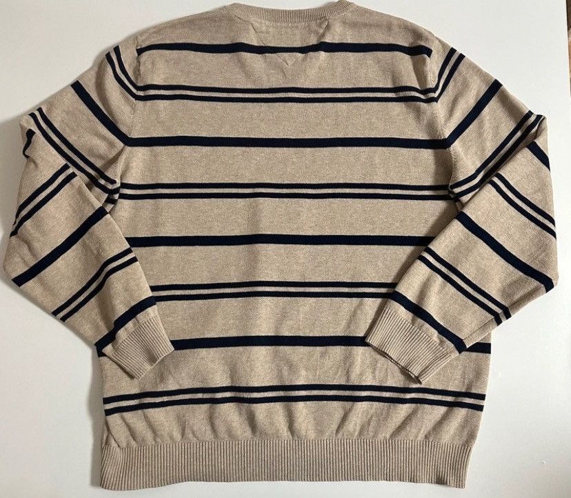 Tommy Hilfiger Tommy Hilfiger Striped V-Neck Sweater - Beige/Navy Size US XL / EU 56 / 4 - 5 Thumbnail