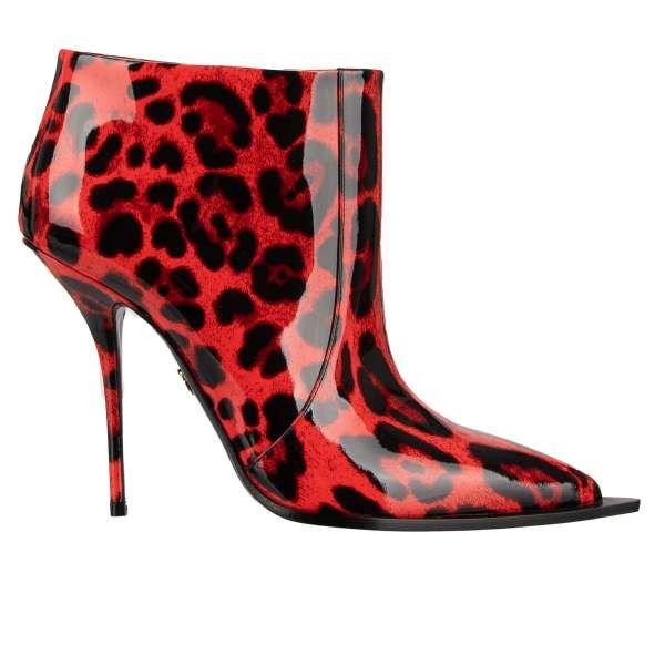 Dolce & Gabbana o1y0825 Leopard-Print Ankle Boots in Red/Black Size US 5 / IT 35 - 1 Thumbnail
