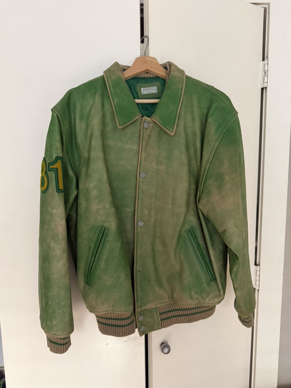 Guess guess usa leather jacket green distressed Size US L / EU 52-54 / 3 - 3 Thumbnail