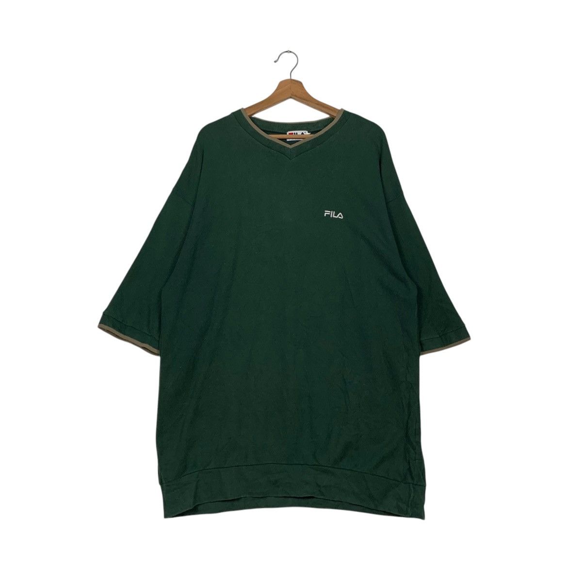 Fila 90’s FILA Short Sleeve Green V Neck Sweatshirt #2399-C107 Size US XL / EU 56 / 4 - 1 Thumbnail