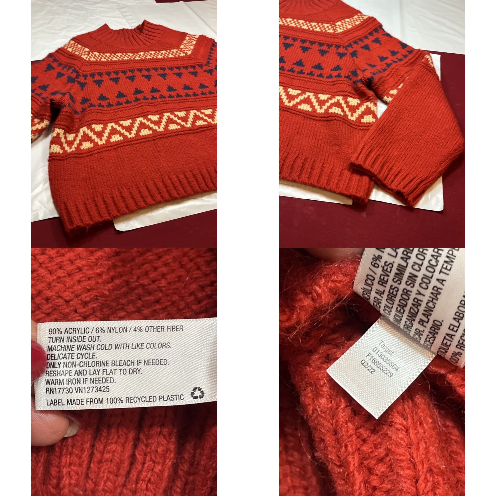 Vintage Universal Thread Sweater Shirt Ladies 2XL Rust Red Fair Isle Chunky Knit Boxy Pullover Oversized Women’s Size XXL / US 16-18 / IT 52-54 - 8 Thumbnail