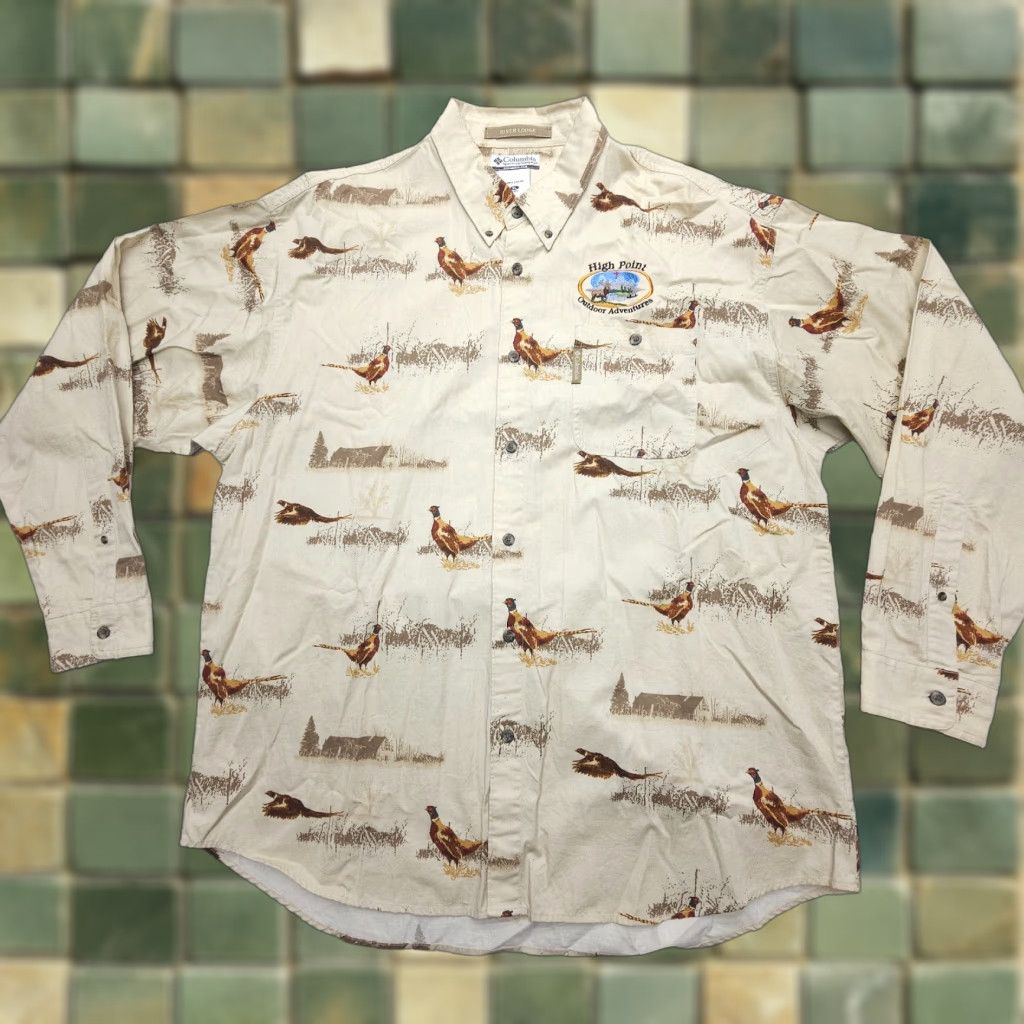 Vintage Columbia Shirt Mens XL Button-Up Twill Beig e Pheasant Print Long Sleeve Bird Outdoor River Lodge Pattern Size US XL / EU 56 / 4 - 1 Thumbnail