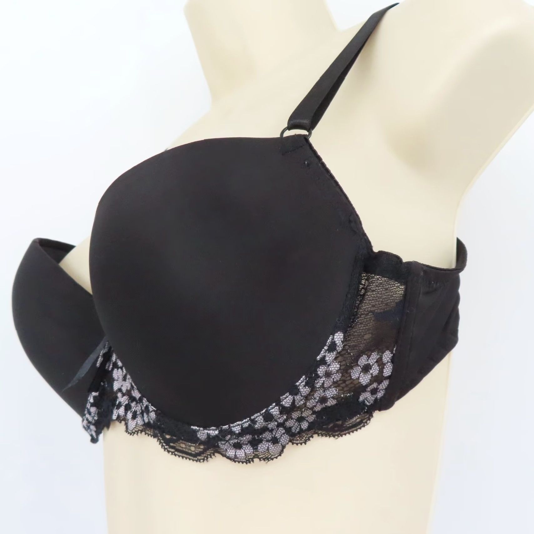 Vintage Mamia Bra 36B Solid Black Underwire Padded Lace Bow Style BR41919PLU1 Push Up Womens Size ONE SIZE - 4 Thumbnail