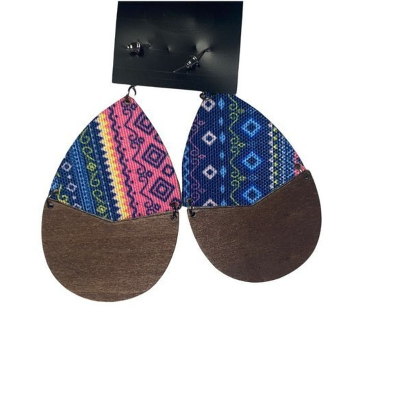 Other NWT Wooden Fabric Covered Boho Aztec Dangle Earrings Blue Size ONE SIZE - 5 Thumbnail