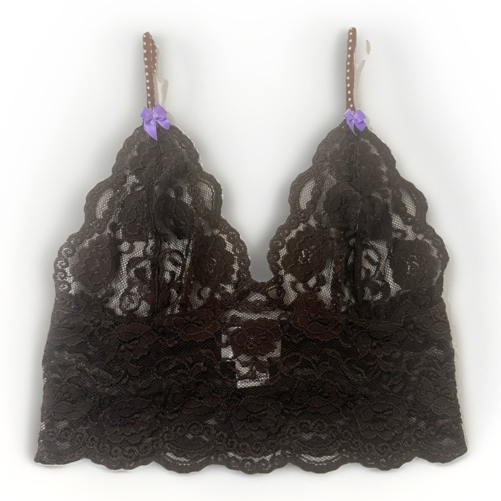 Other Foxers Cami Bralette Brown Floral embroidery Lace Camisole Size ONE SIZE - 1 Thumbnail