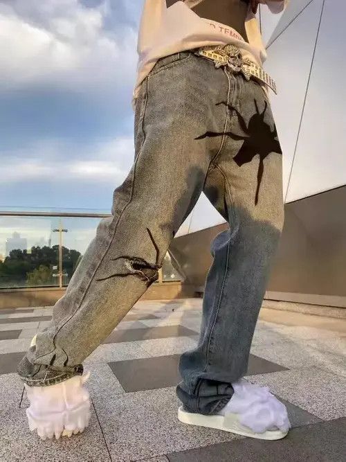 Japanese Brand × Jean Blue spider spray paint washed ripped jeans Size US 32 / EU 48 - 2 Thumbnail