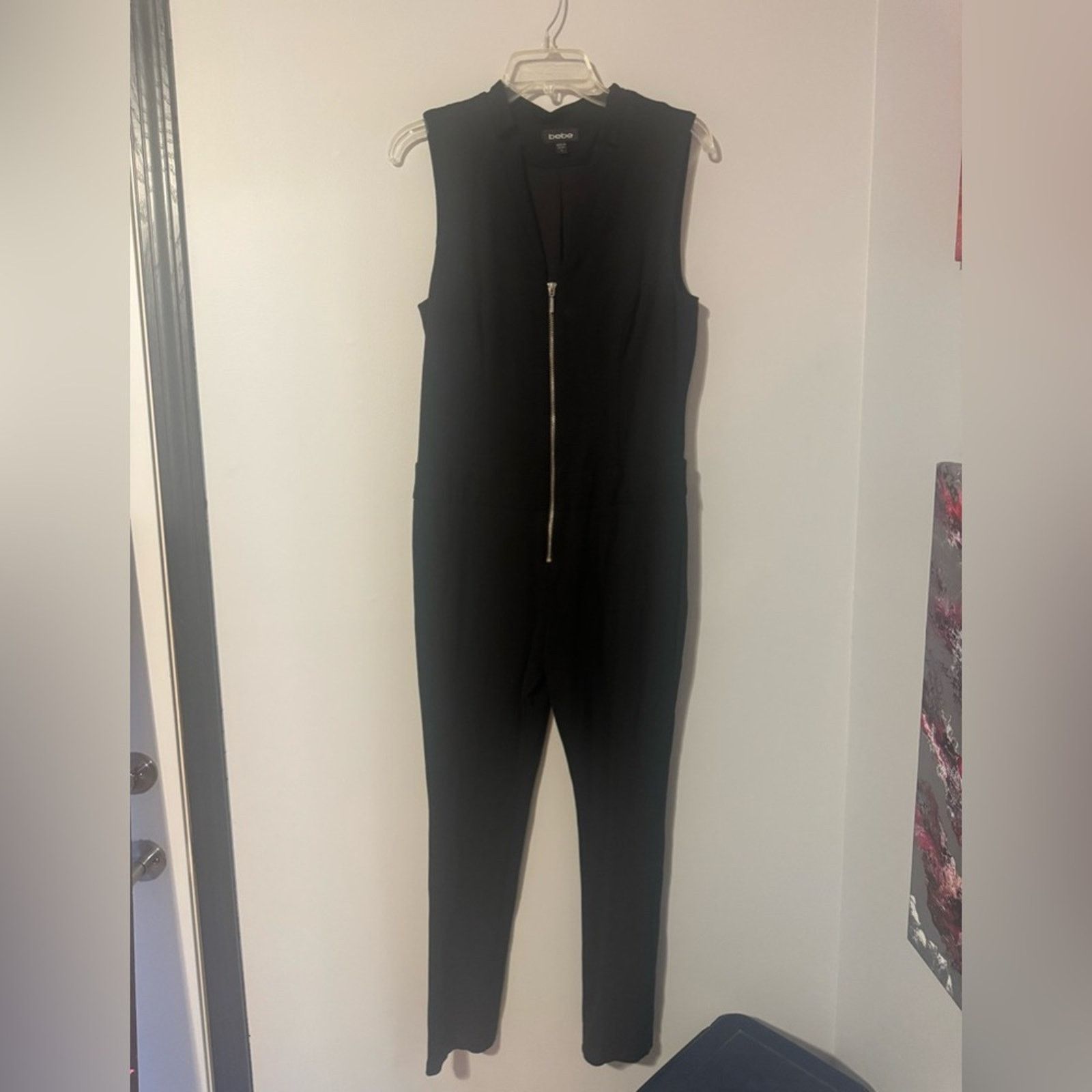 Bebe Bebe Black Sleeveless Zip Front Jumpsuit size large Size 32" / US 10 / IT 46 - 2 Thumbnail