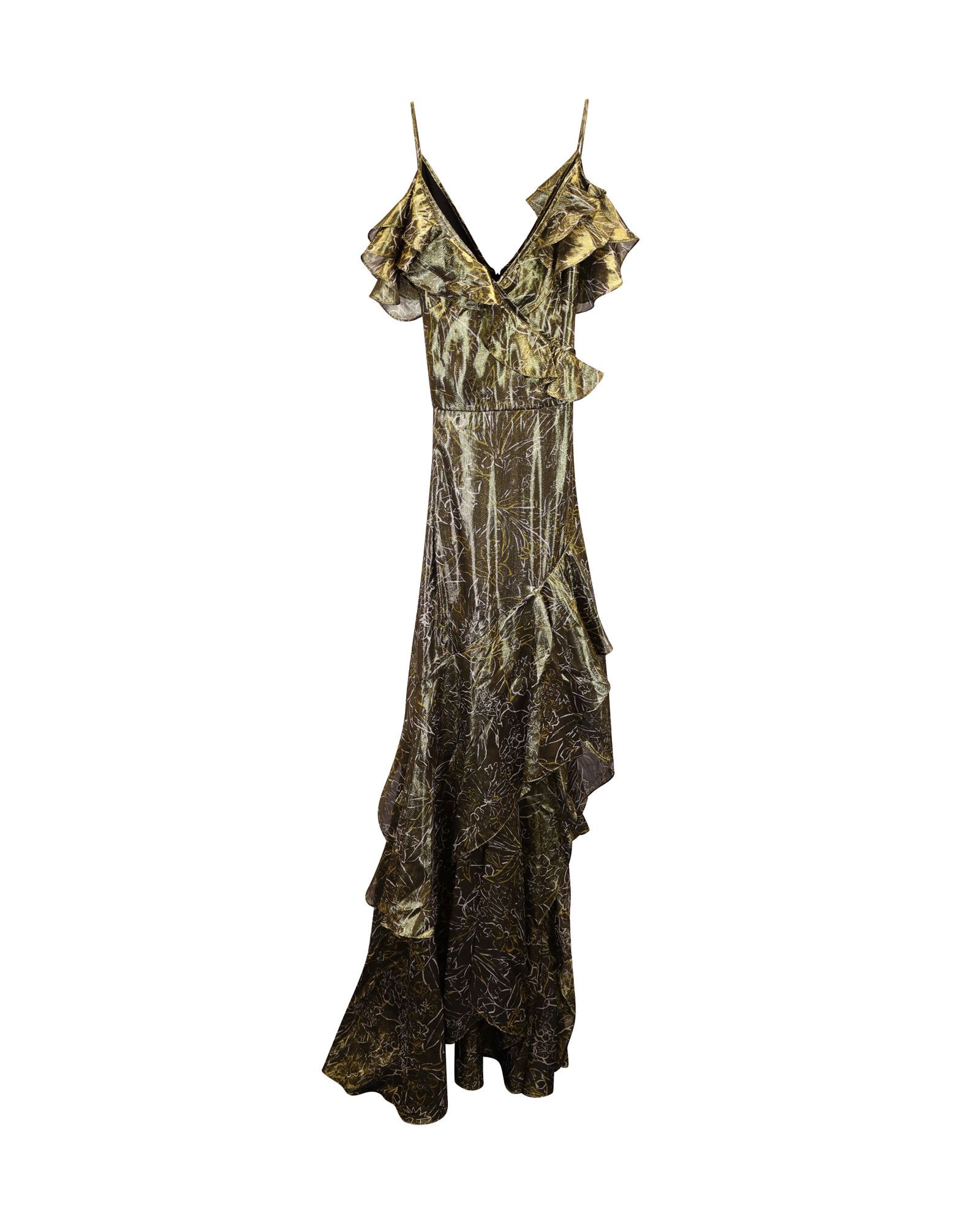 Peter Pilotto Peter Pilotto V-Neck Ruffled Dress in Gold Silk Size M / US 6-8 / IT 42-44 - 1 Thumbnail