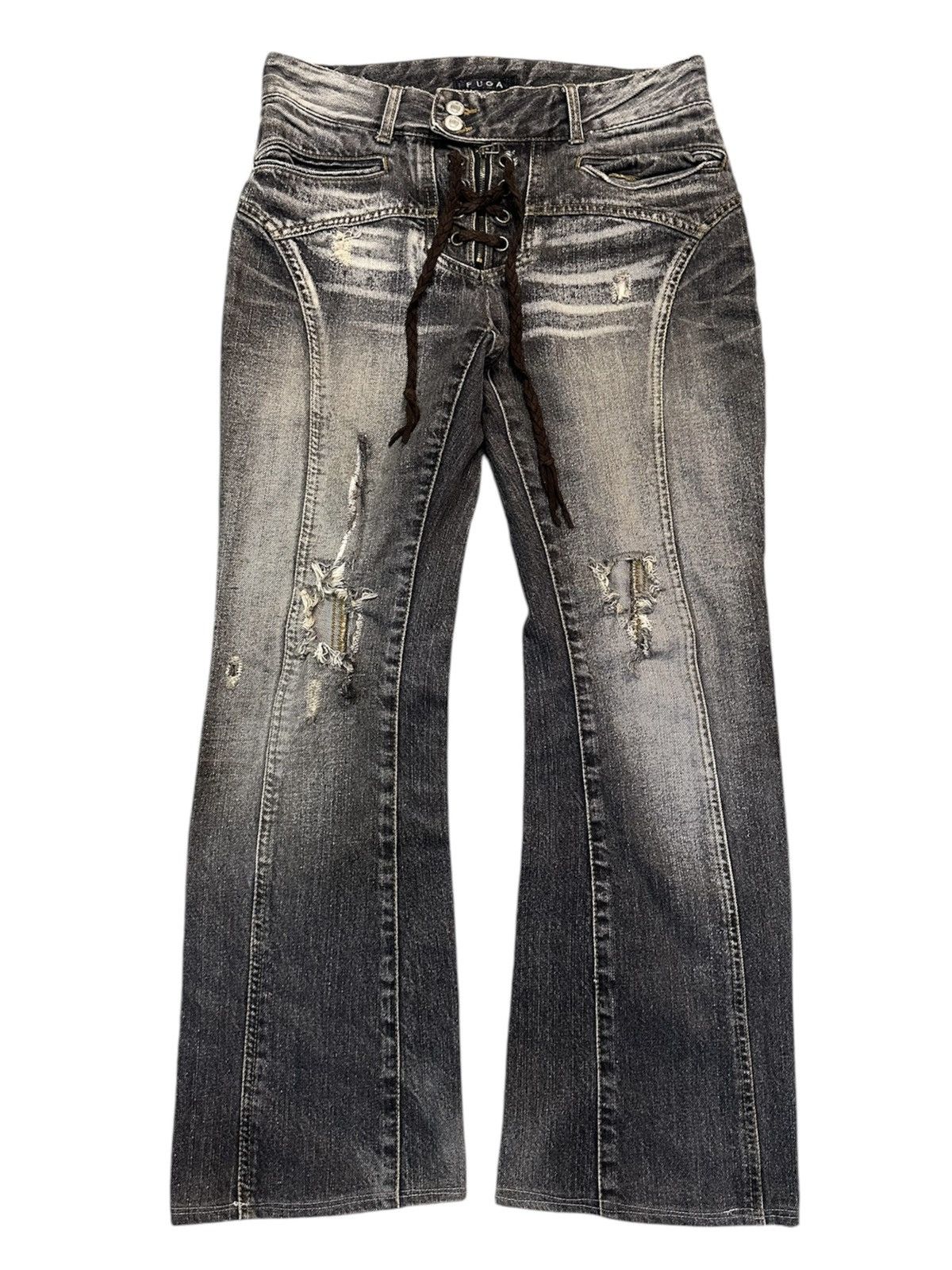 Fuga Japan Lace Up Distressed Flare Denim Pant