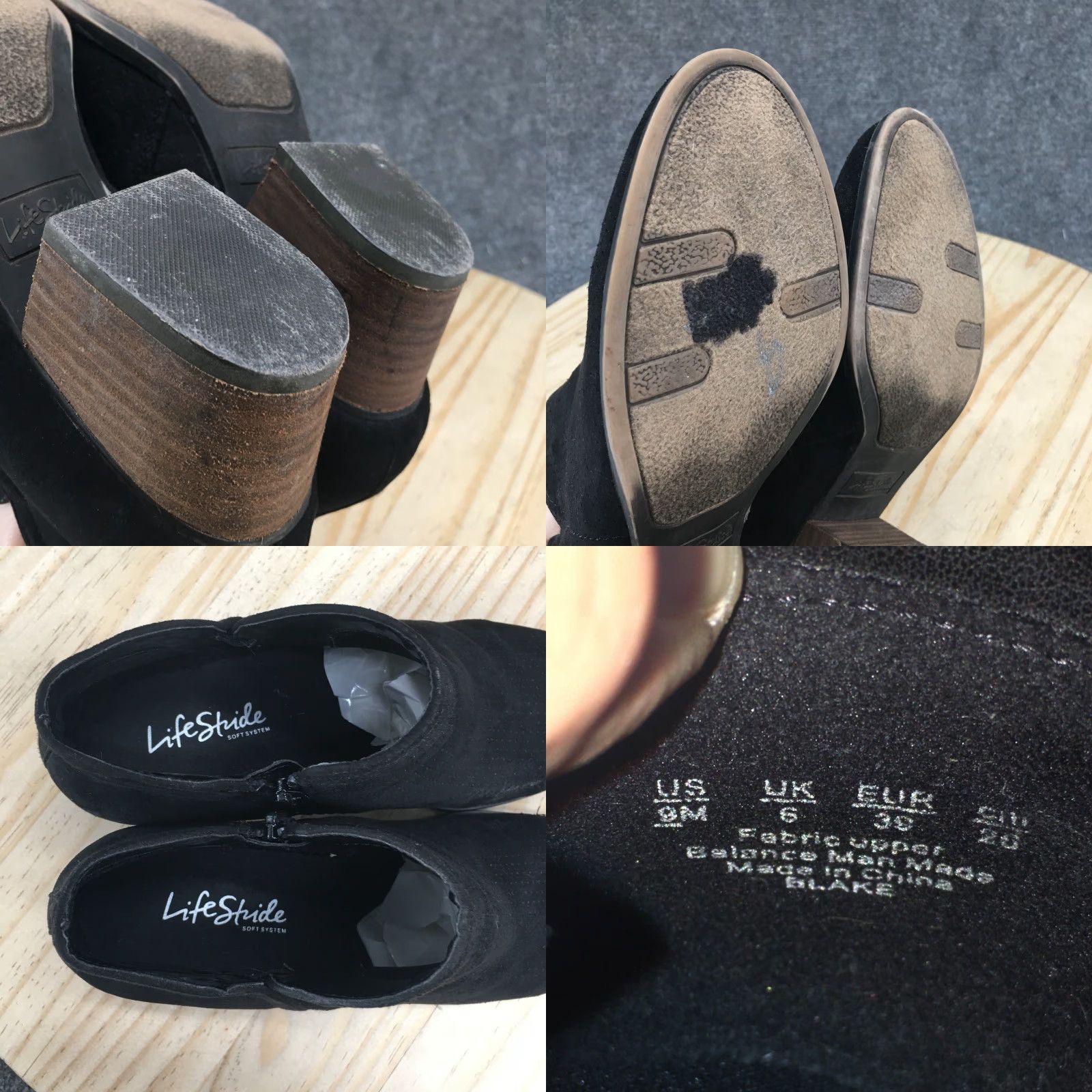 Vintage Lifestride Boots Womens 9M Blake Casual Side Zip Ankle Bootie Black Fabric Heels Size US 9 / IT 39 - 10 Thumbnail