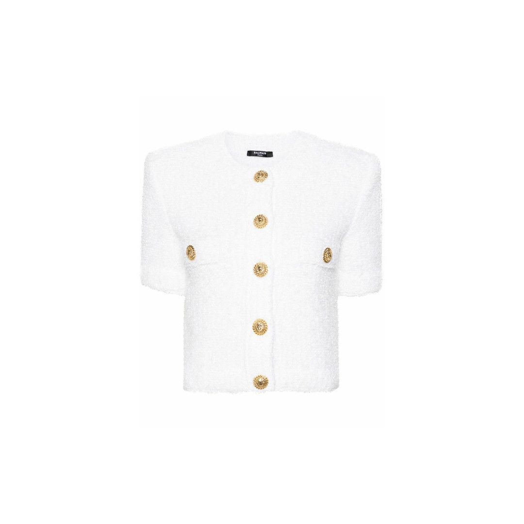 o1srvl11e1125 Cropped Cardigan in White