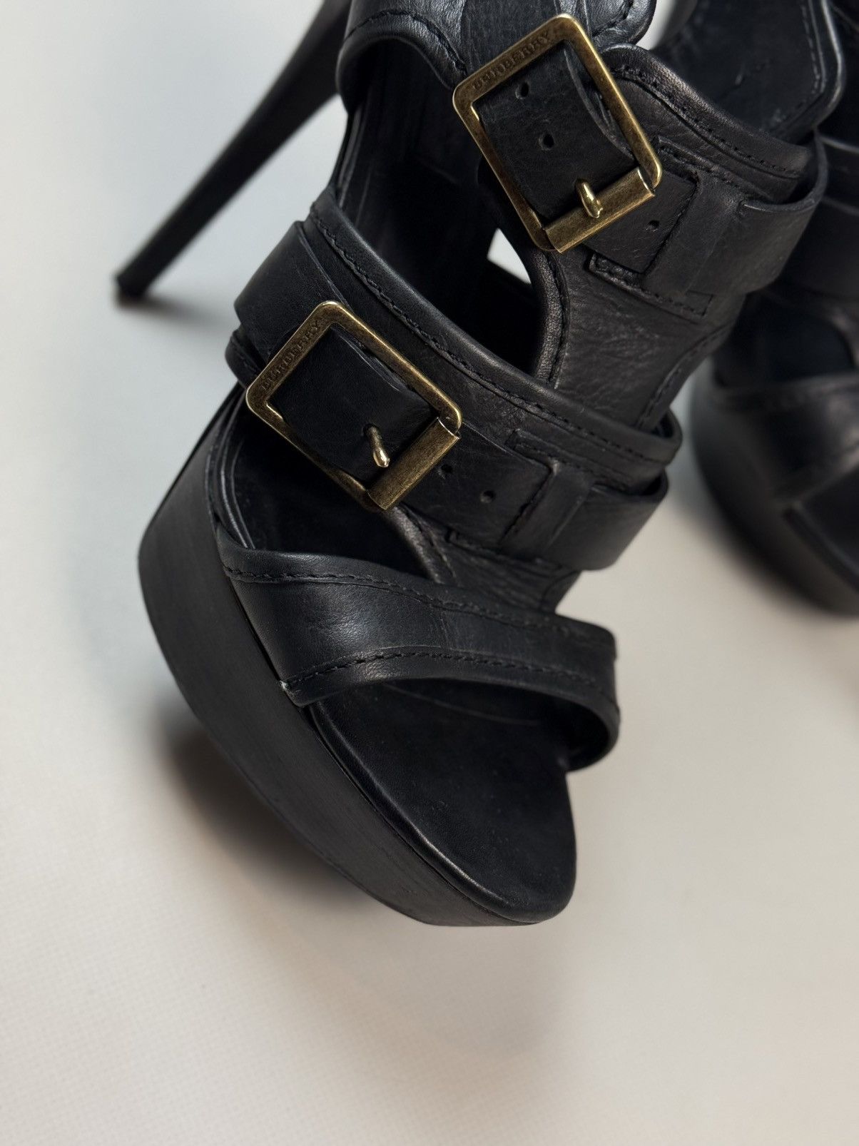 Burberry Burberry Black Leather Strappy Stiletto Buckle Heels Shoes Size US 10 / IT 40 - 5 Thumbnail