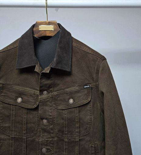 Tom Ford o1sm1stk0824 Contrast Collar Trucker Jacket in Brown Size US M / EU 48-50 / 2 - 2 Thumbnail