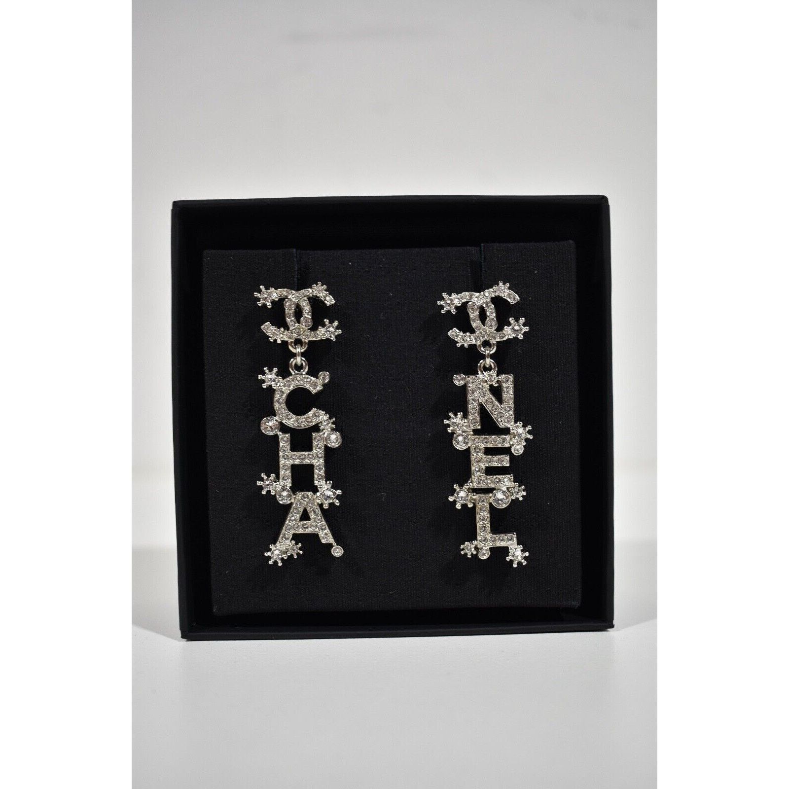 Chanel Chanel Silver Crystal Letter Statement Stud Drop Earrings Size ONE SIZE - 6 Thumbnail