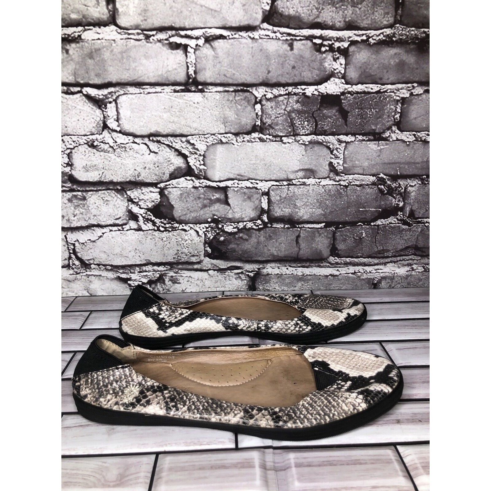 Tommy Bahama Tommy Bahama Odesa Ivory Black Leather Snake Skin Ballet Fla Size US 8 / IT 38 - 12 Thumbnail