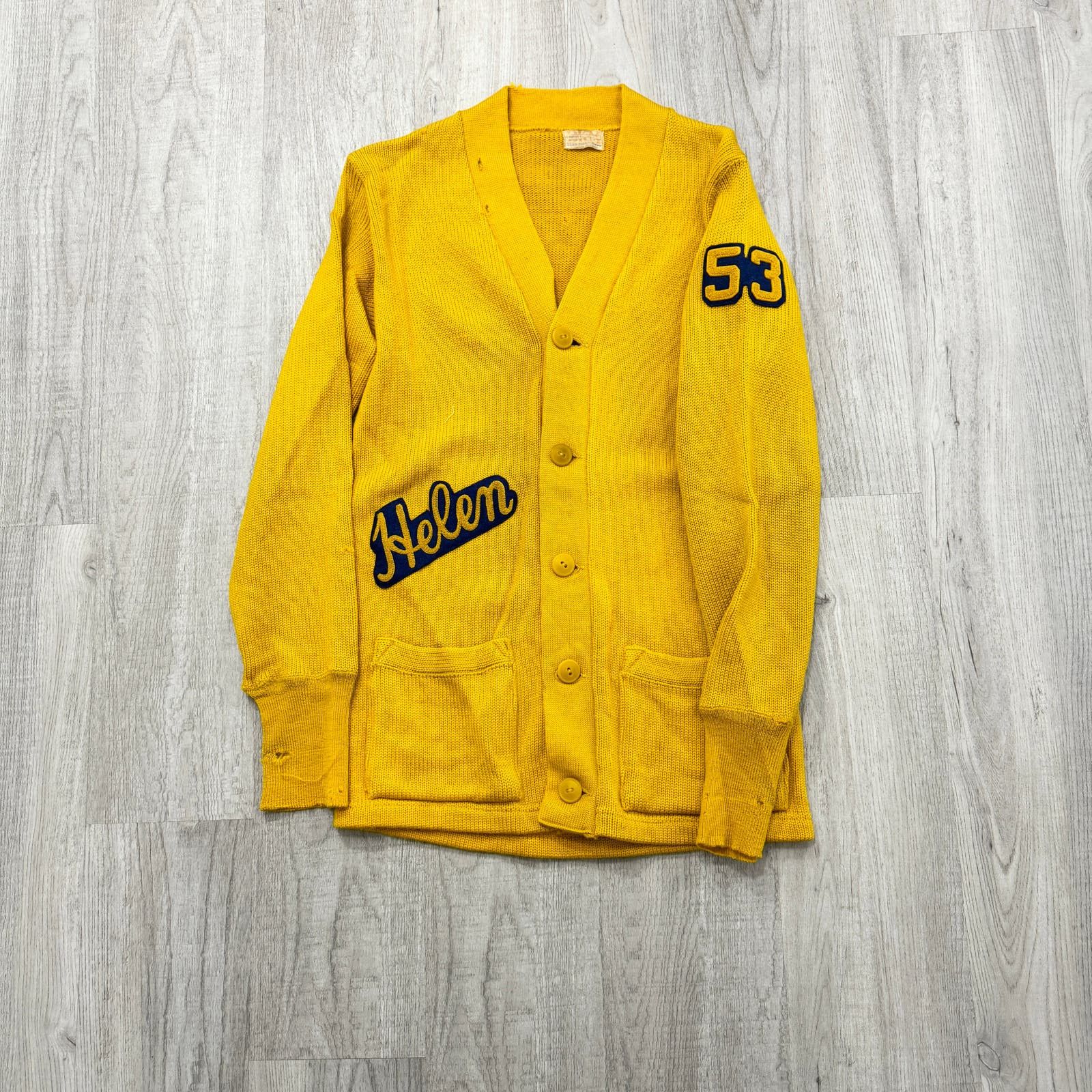 image of Vintage 1953 Yellow High School Cardigan Sweater Size S, Men's