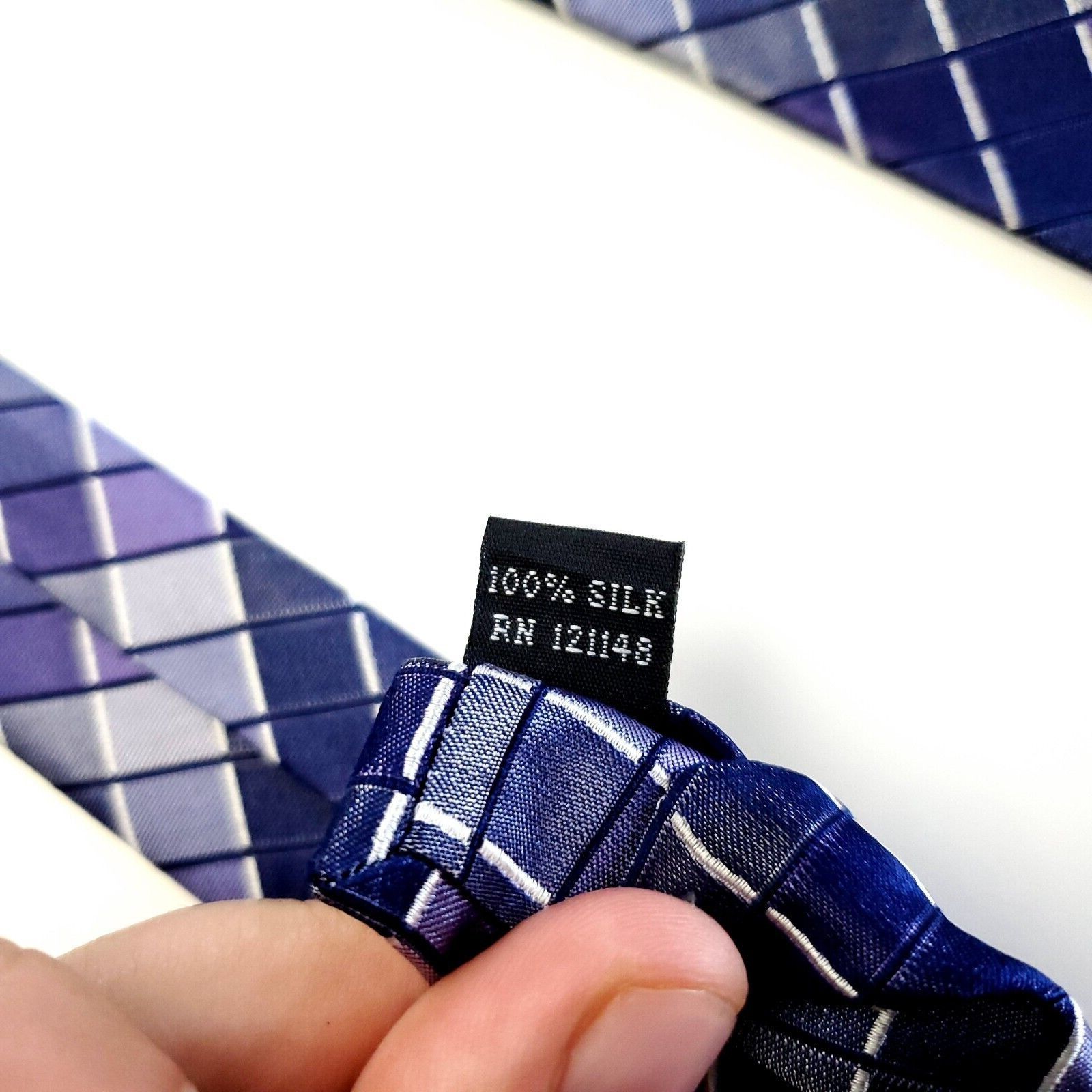 Calvin Klein Calvin Klein Purple Check Plaid Silk Tie Size ONE SIZE - 4 Thumbnail