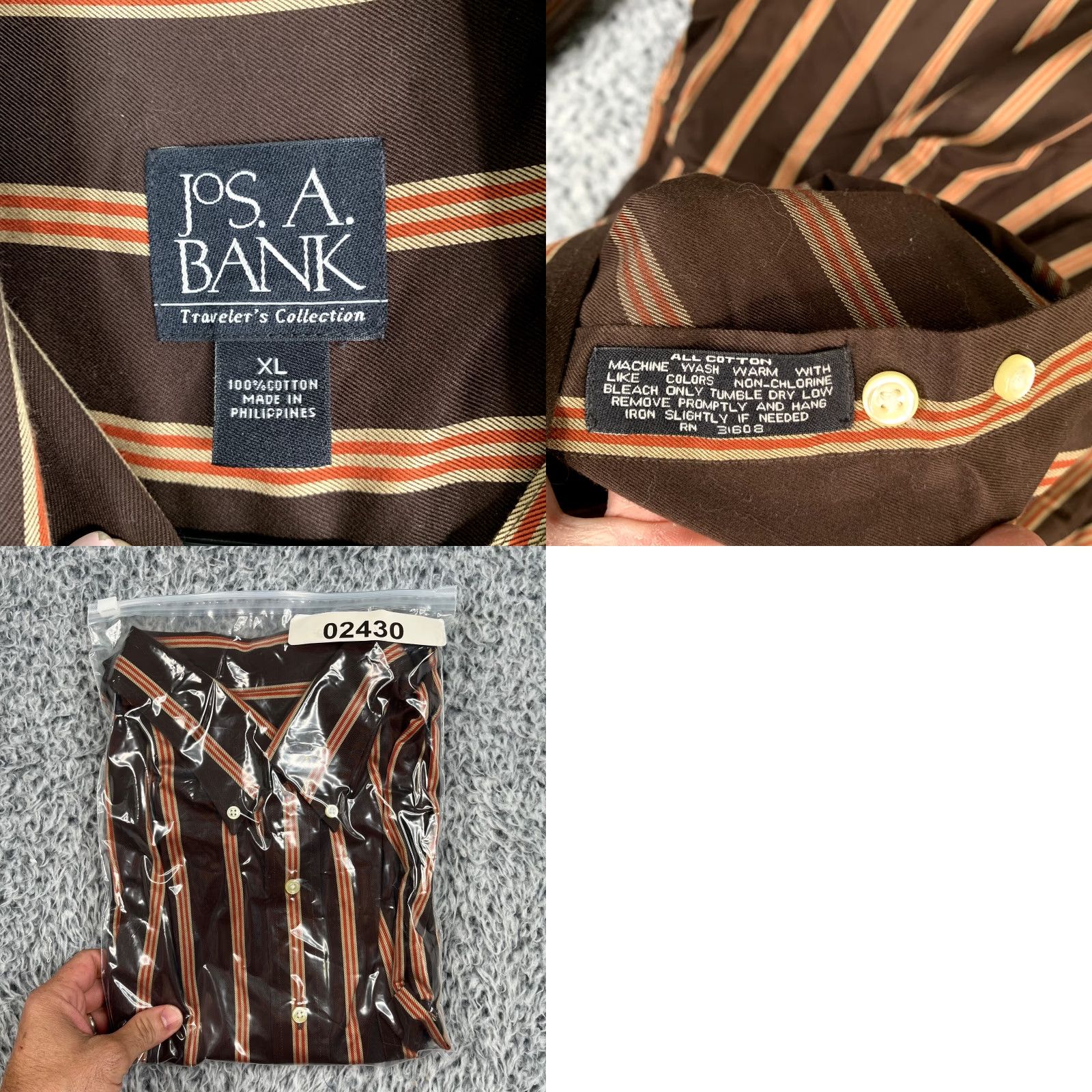 Jos. A. Bank Jos A Bank Shirt Mens XL Dark Brown Orange Stripe Travelers Twill Retro Business Size US XL / EU 56 / 4 - 8 Thumbnail