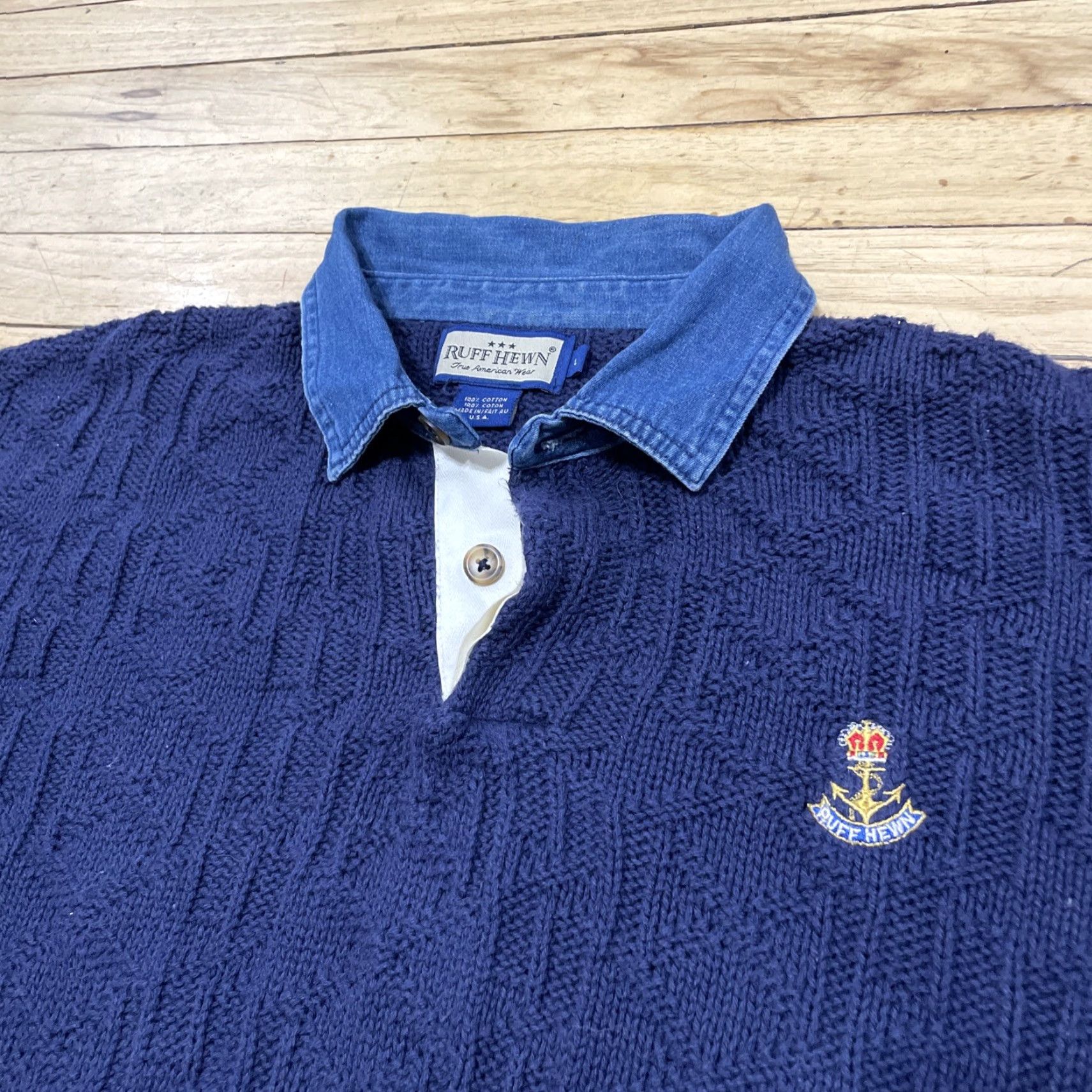 Nautica VINTAGE Ruff Hewn Complex: Nautical Pullover Sweater Men L Blue Anchor Logo Navy Knit USA Size US L / EU 52-54 / 3 - 2 Thumbnail