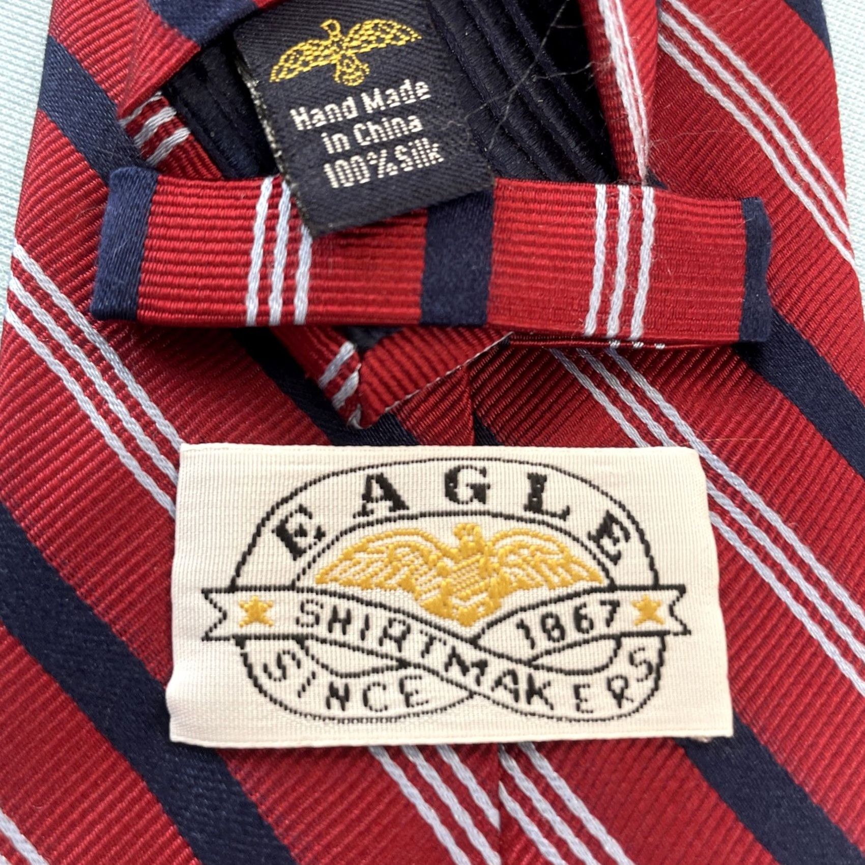Vintage Eagle Silk Neck Tie Repp Striped Red White Blue 3.5x61" Classic Woven Tie Designer Men’s Size ONE SIZE - 7 Thumbnail